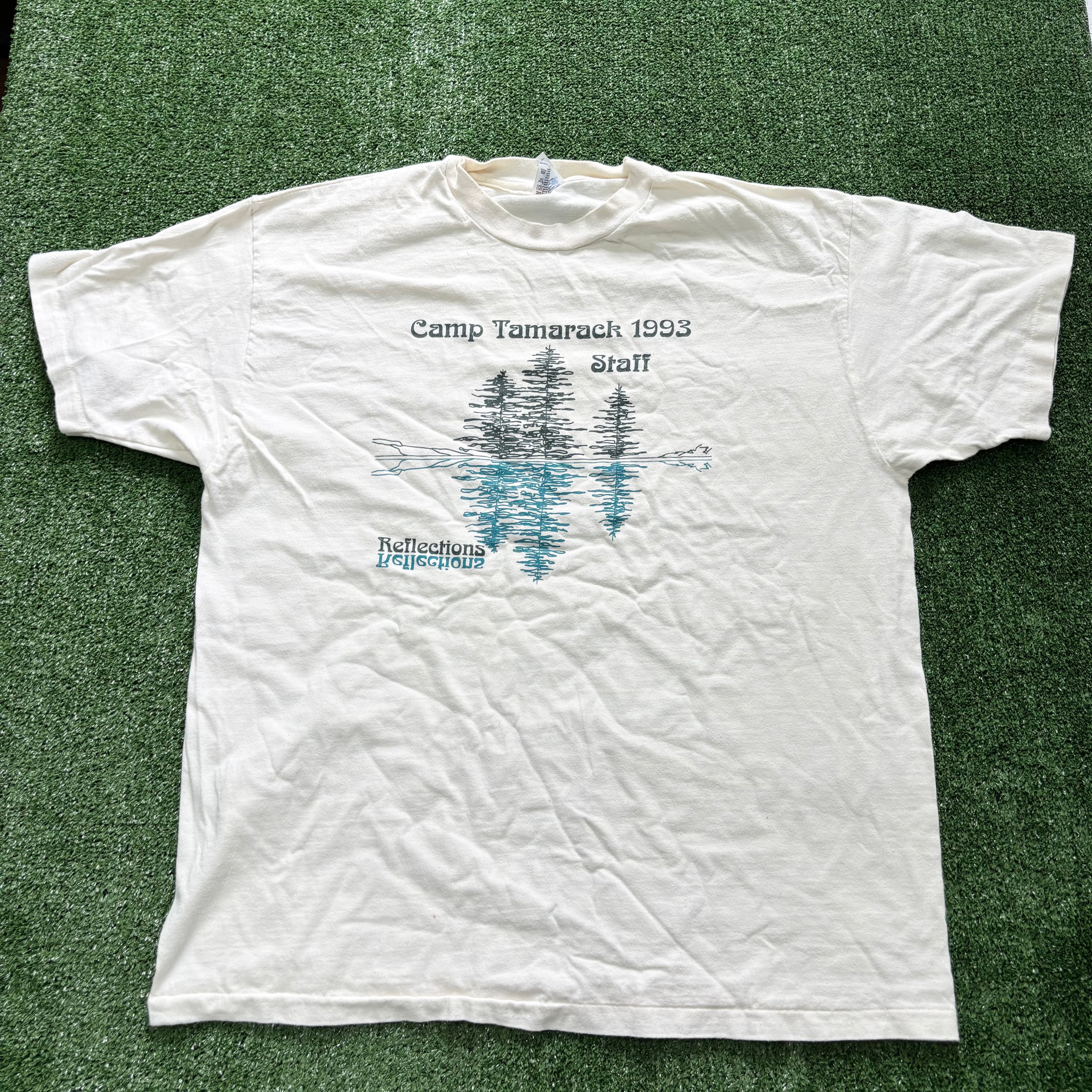 Vintage T Shirt Mens XL Cream Beige Single Stitch Graphic Print 90s USA (E)
