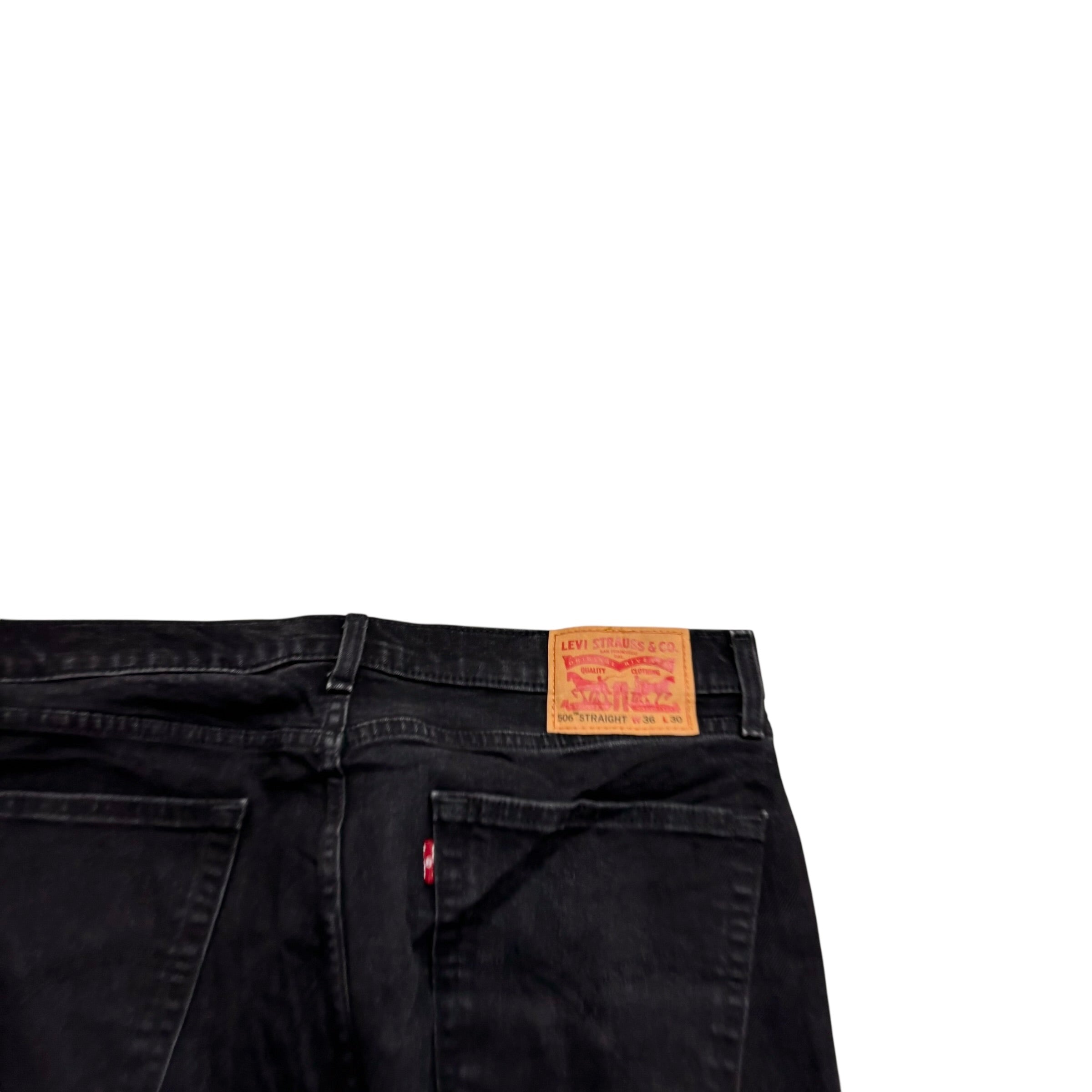 Levis 506 Jeans W36 L30 Mens Black Regular Straight Fit Stretch Denim (E)