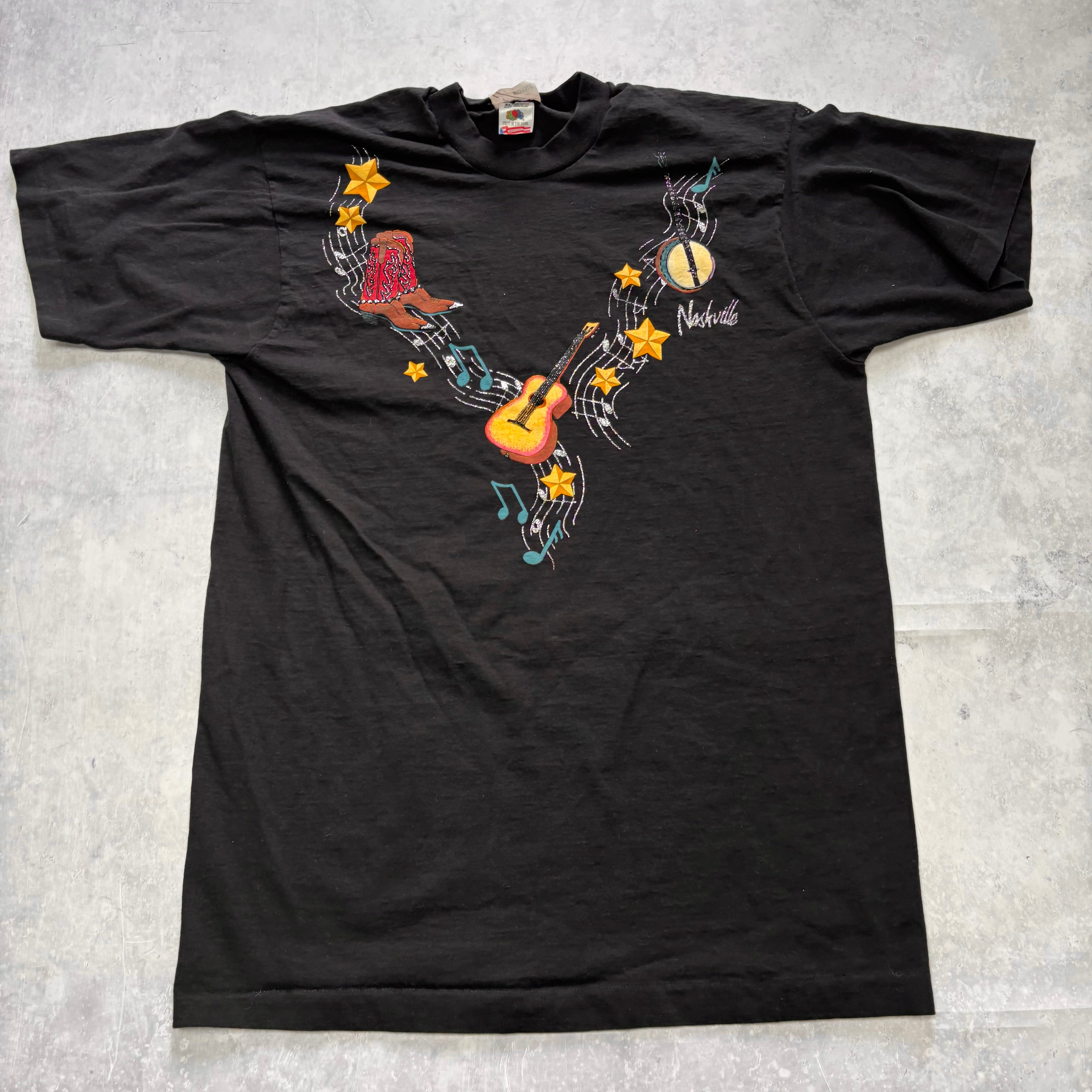 Vintage T Shirt Mens XL Black Single Stitch Graphic Print 90s Tourist Music (E)