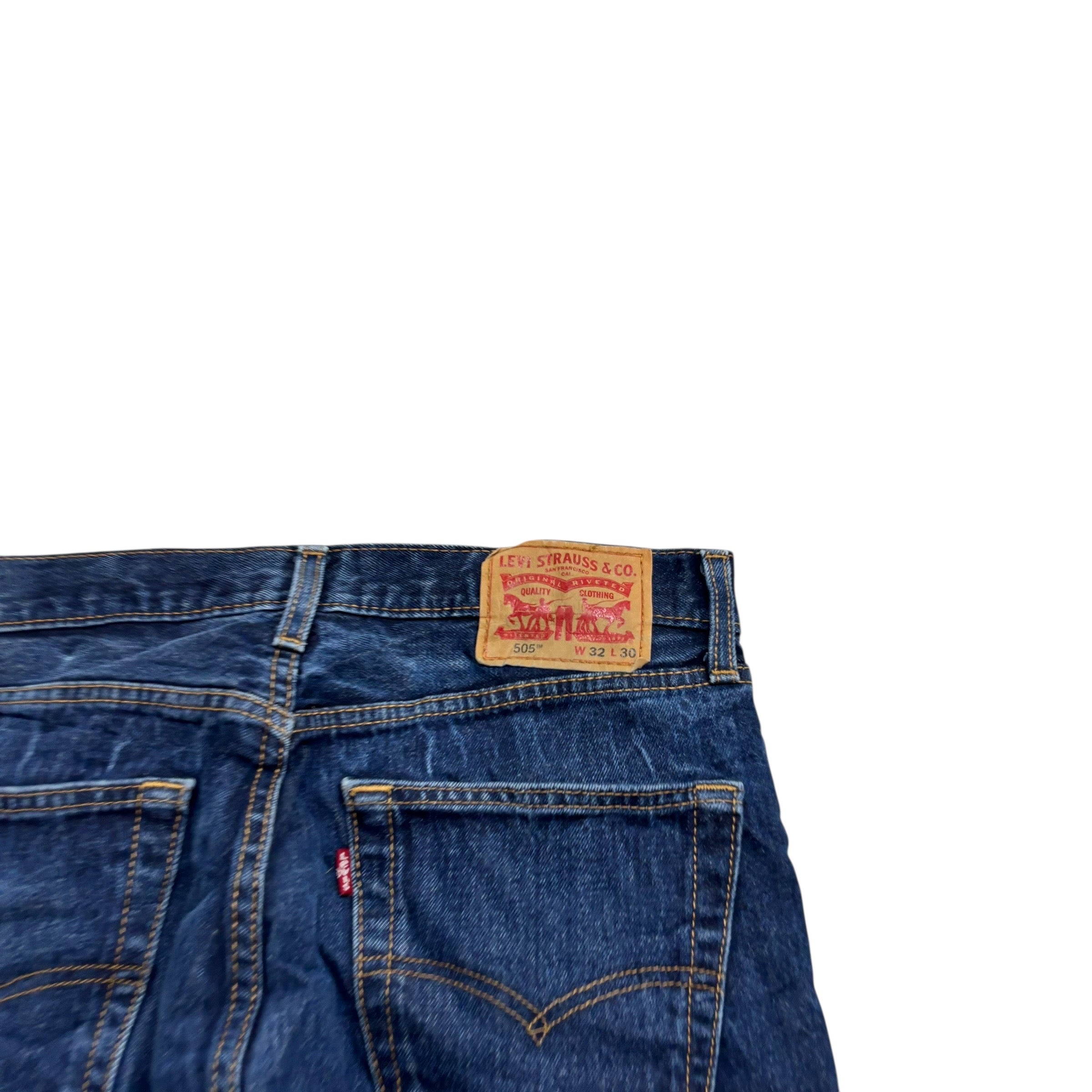 Levis 505 Jeans W32 L29 Mens Dark Blue Regular Straight Fit Denim (E)