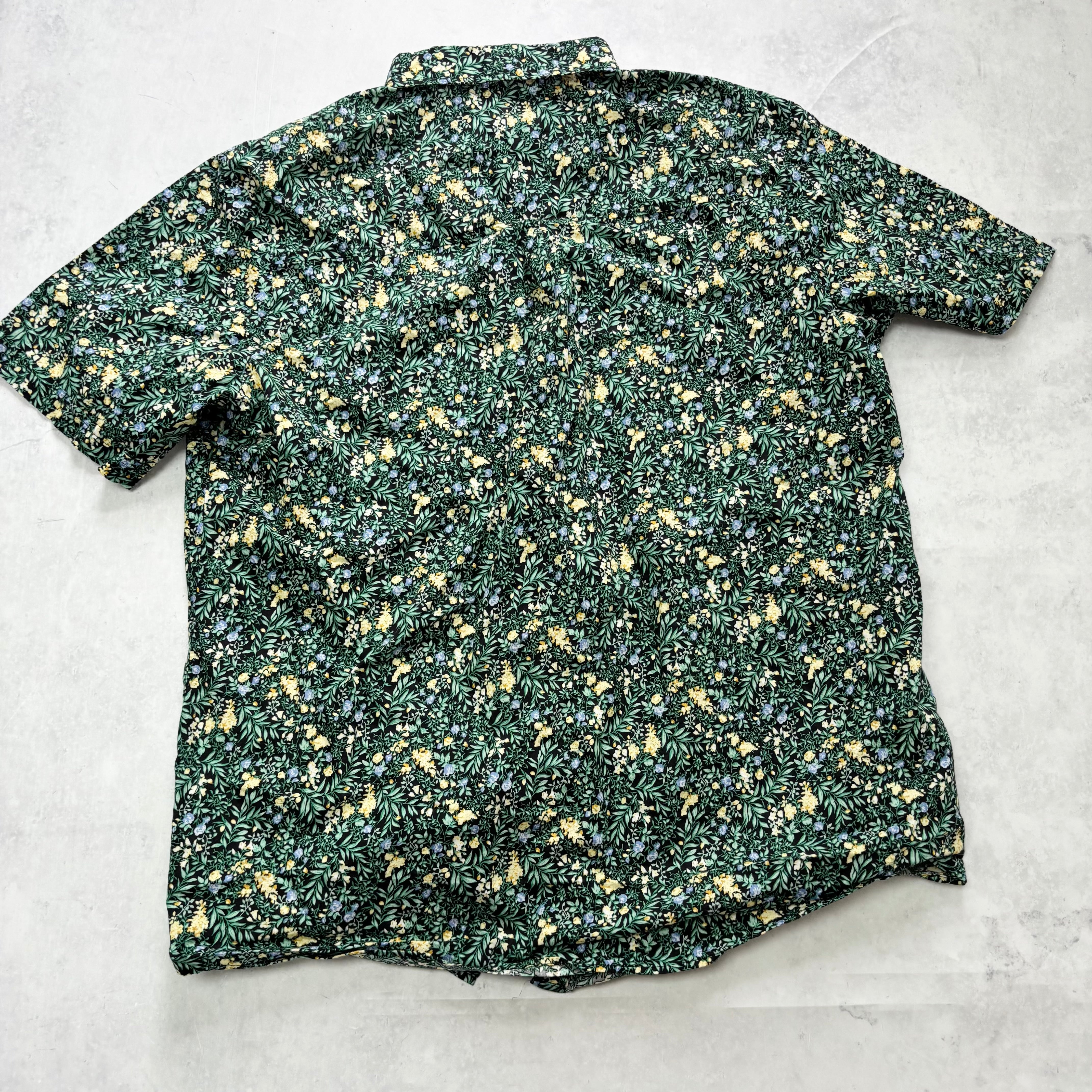 Hawaiian Shirt Mens XXL Green Floral Aloha Short Sleeve Cotton Regular Fit (E)