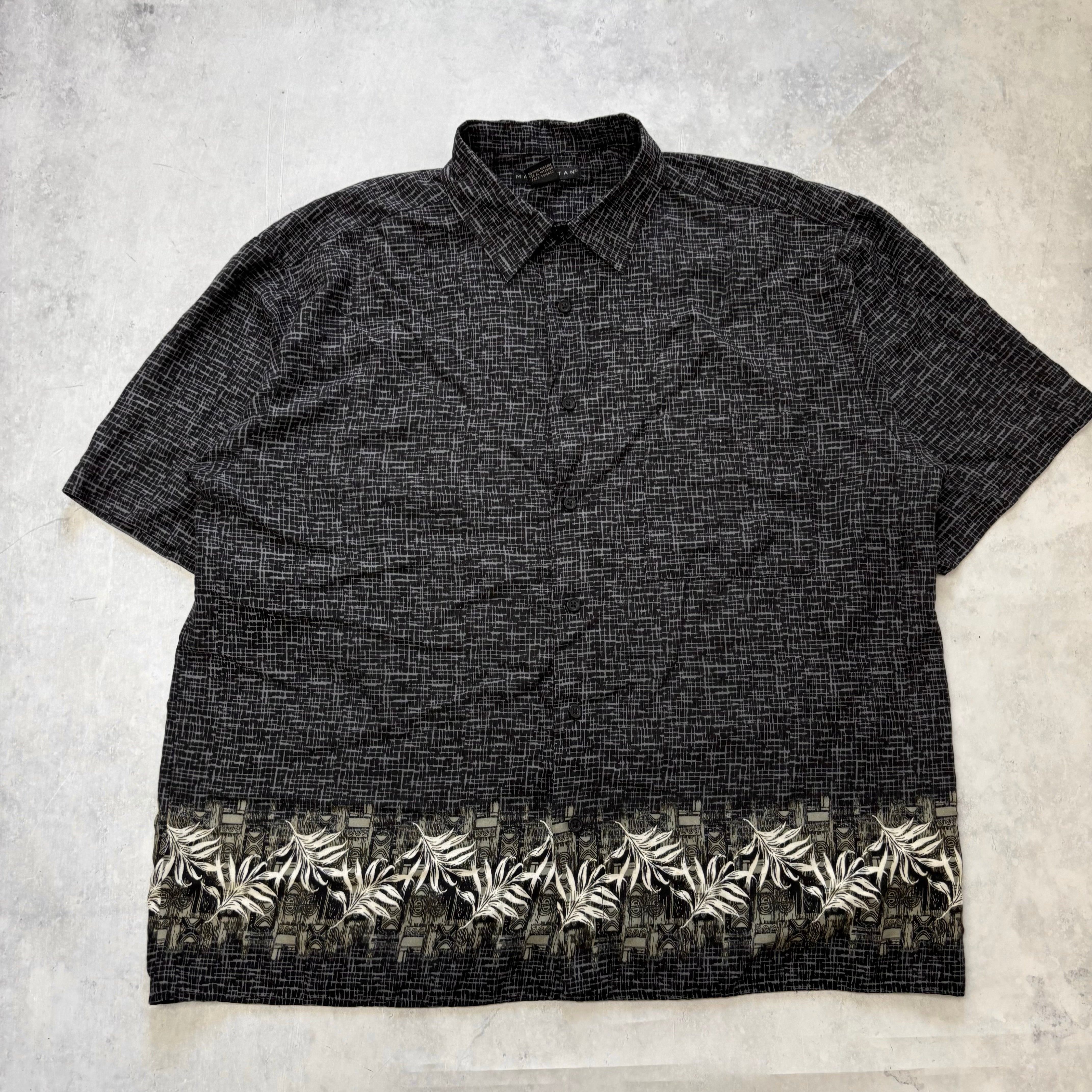 Hawaiian Shirt Mens Large Black Floral Aloha Short Sleeve Rayon (E)