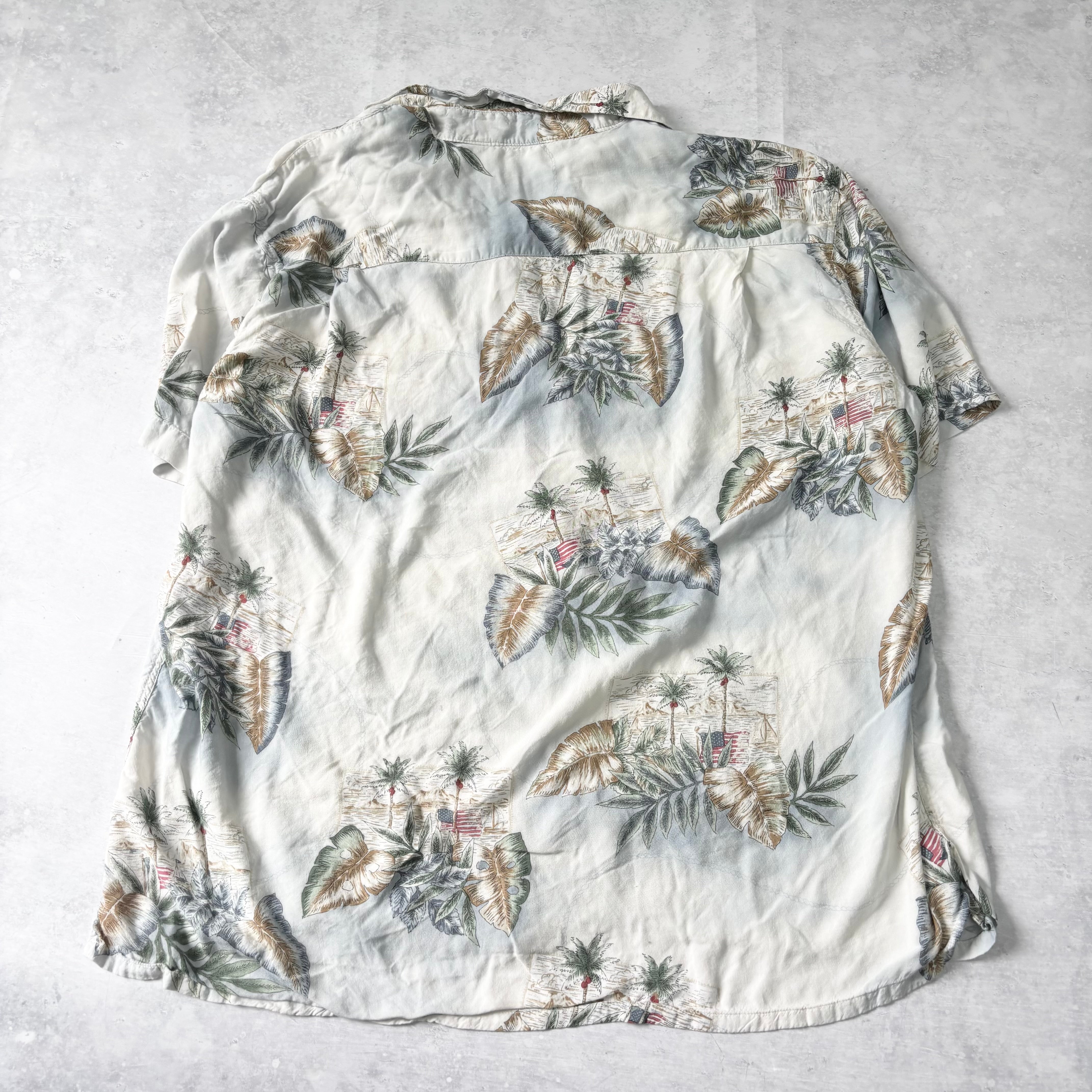 Vintage Hawaiian Shirt Mens XXL Blue Floral Aloha Short Sleeve Rayon