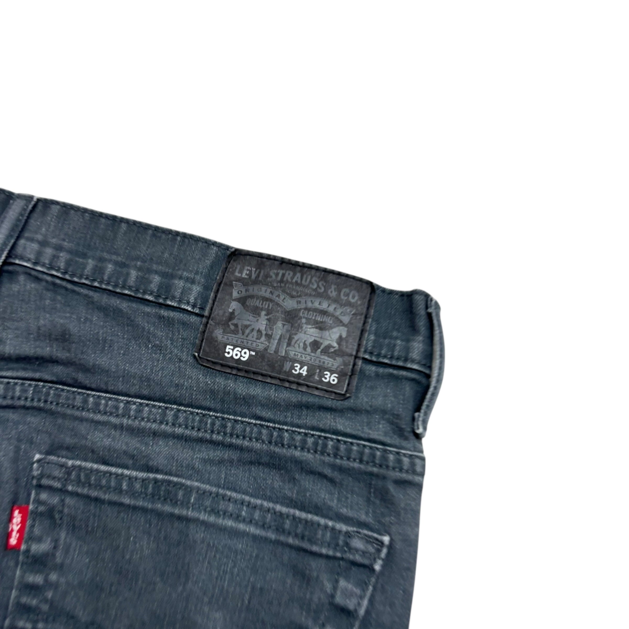 Levis 569 Jeans W34 L35 Mens Grey Baggy Relaxed Straight Fit Stretch Denim (E)