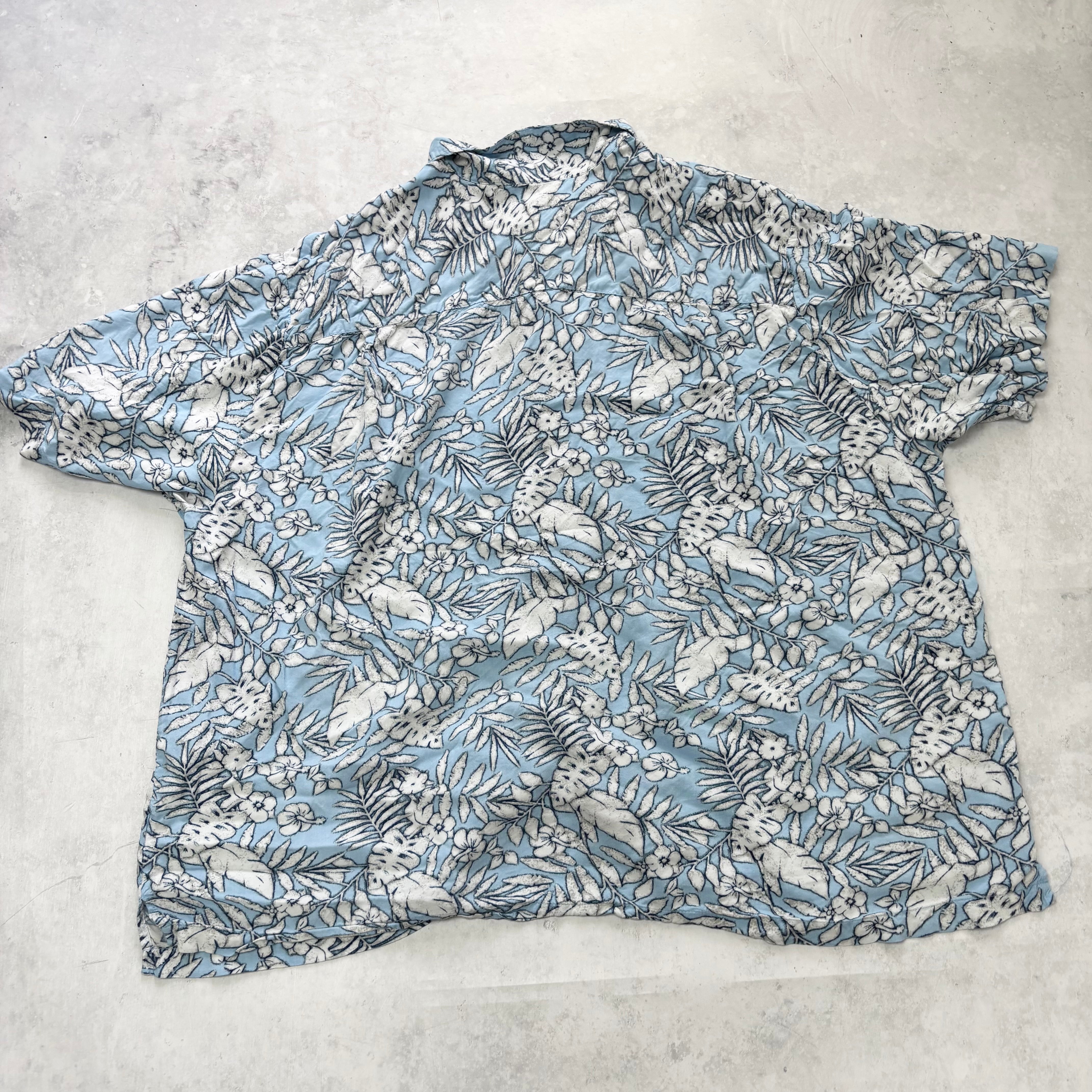 Vintage Hawaiian Shirt Mens 3XL Blue Floral Aloha Short Sleeve Rayon (E)