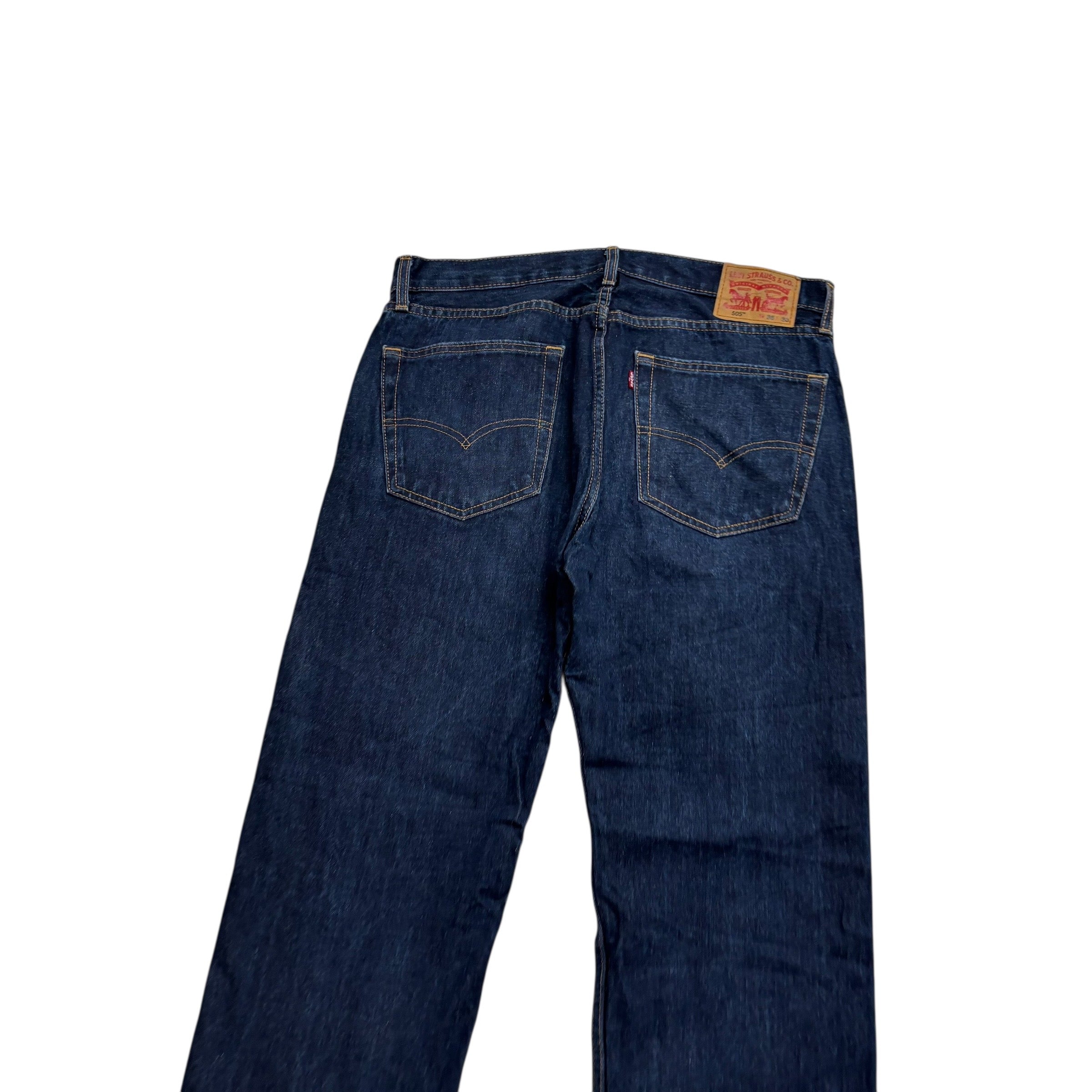 Levis 505 Jeans W36 L30 Mens Dark Blue Regular Straight Fit Denim (E)