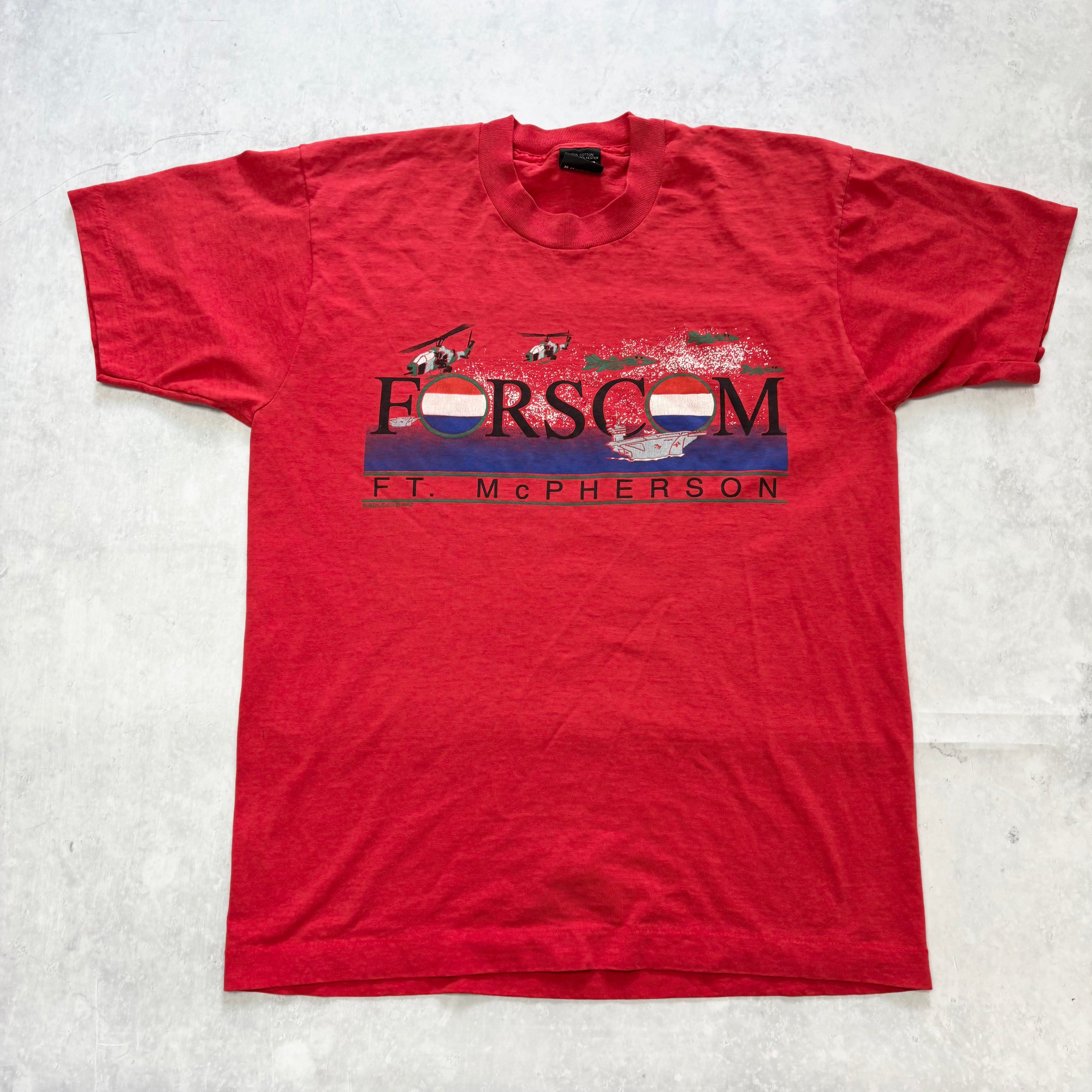 Vintage T Shirt Mens Medium Red Single Stitch Graphic Print 90s USA Military (E)