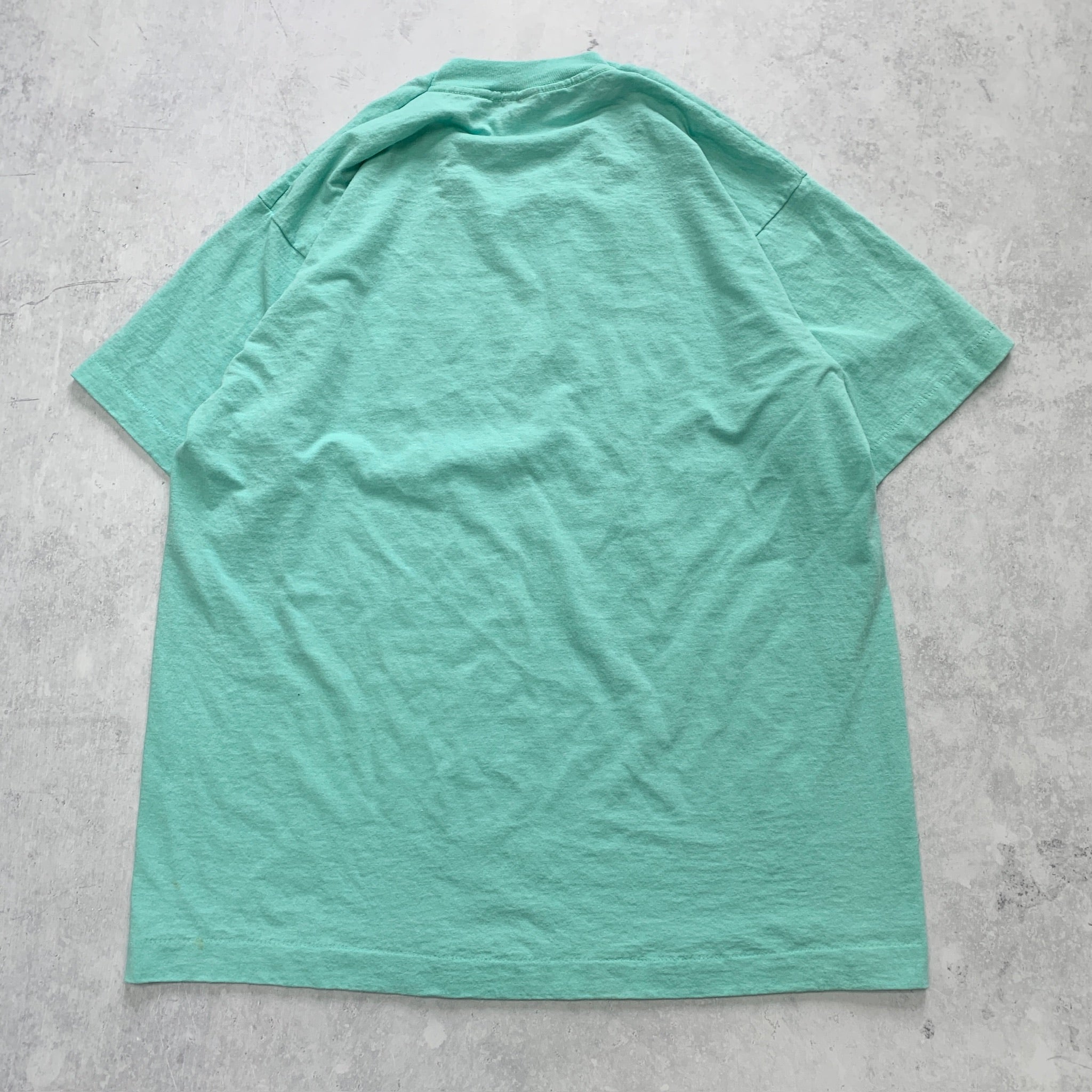 Vintage T Shirt Mens Large Turquoise Green Single Stitch Graphic Print 90s USA