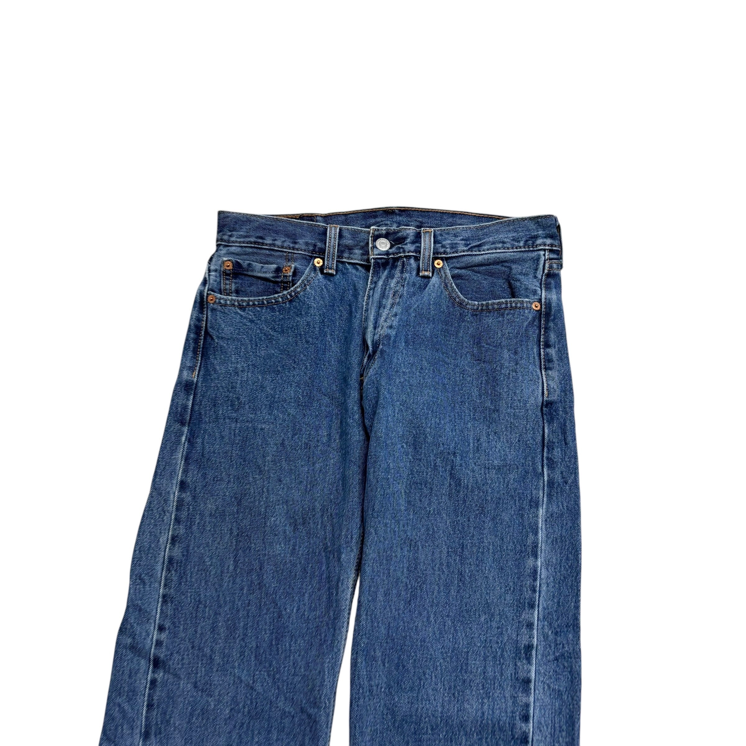 Levis 505 Jeans W30 L32 Mens Mid Blue Regular Straight Fit Denim (E)