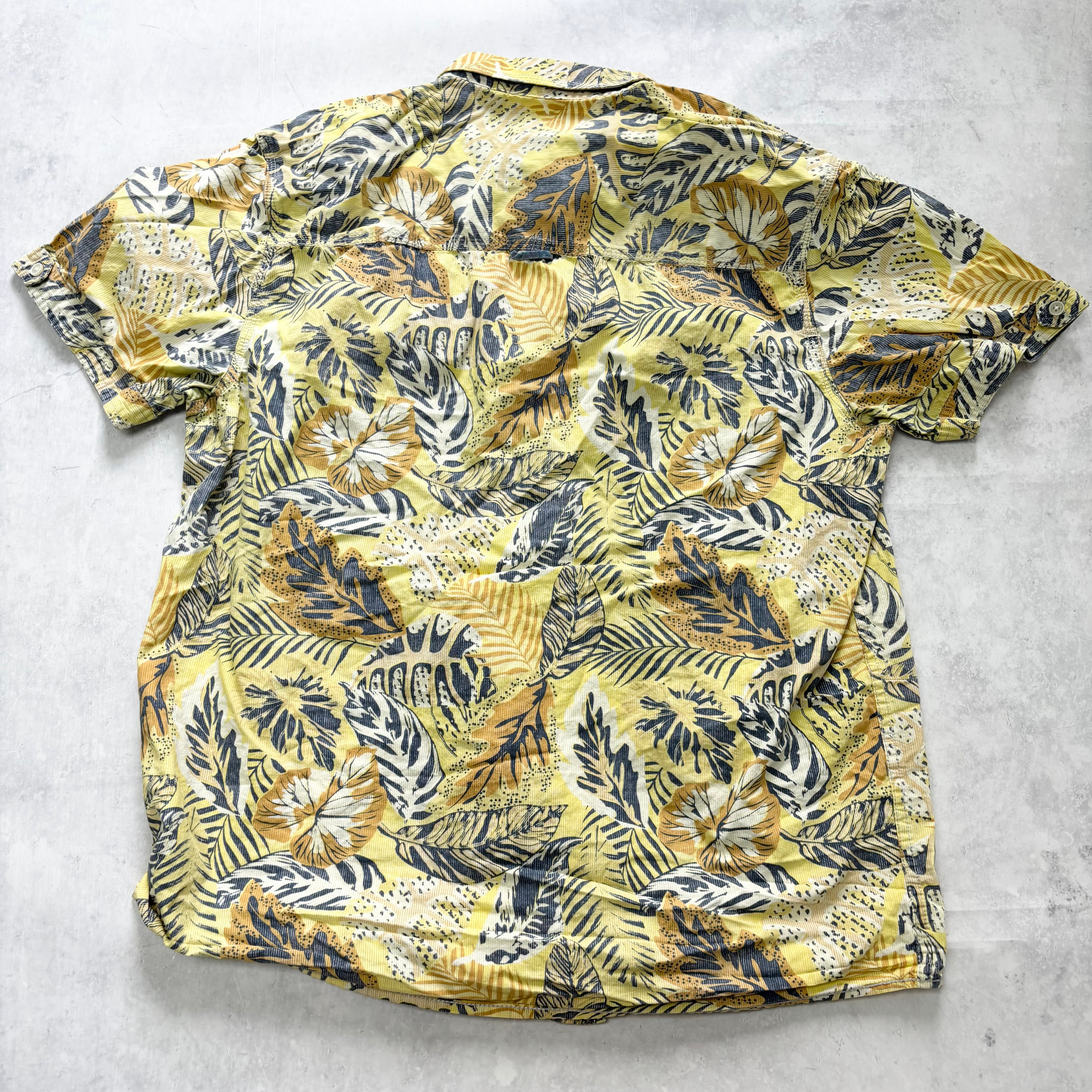 Hawaiian Shirt Mens XXL Yellow Floral Aloha Short Sleeve Cotton (E)