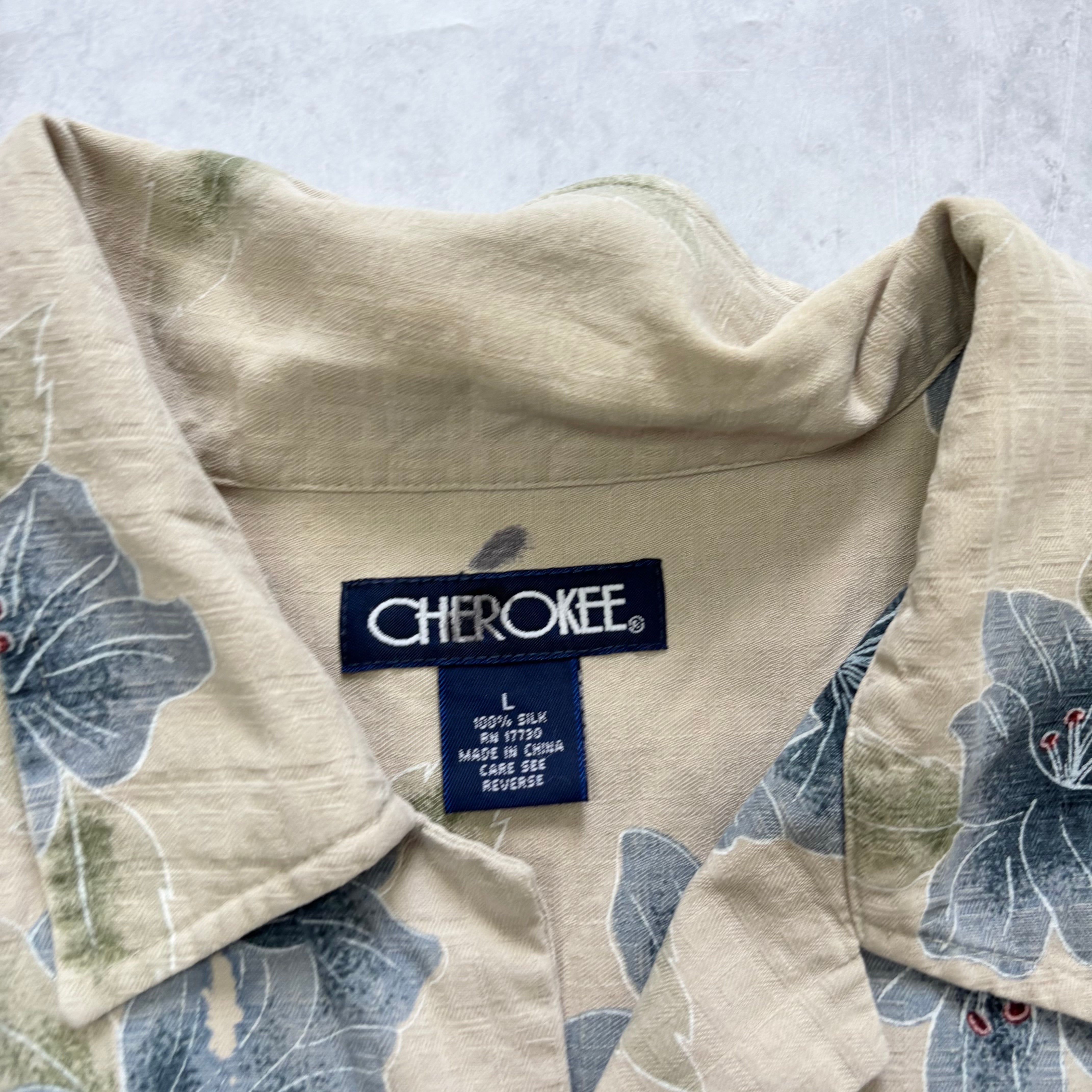 Vintage Hawaiian Shirt Mens Large Beige Silk Floral Aloha Short Sleeve