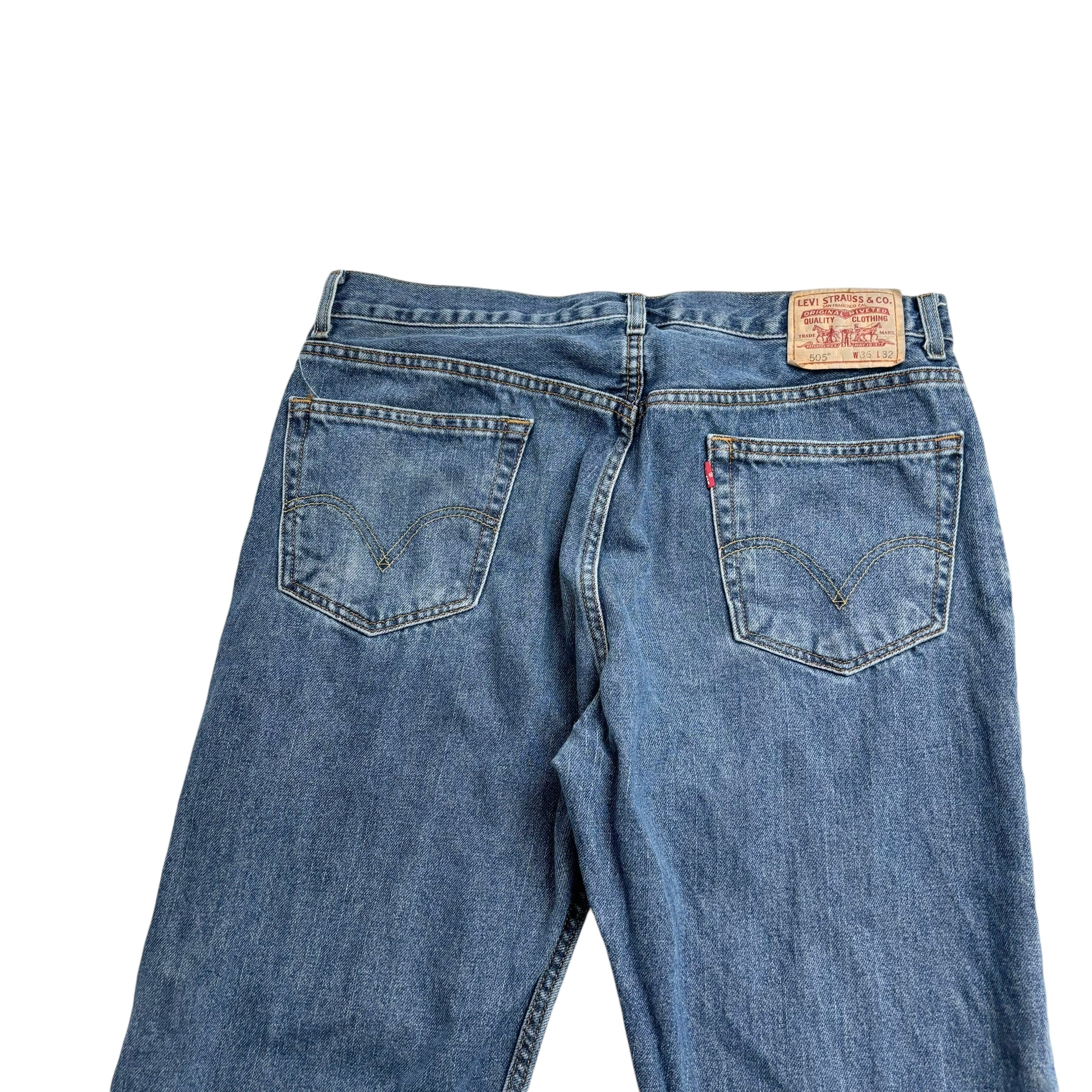 Levis 505 Jeans W36 L32 Mens Mid Blue Regular Straight Fit Vintage Denim