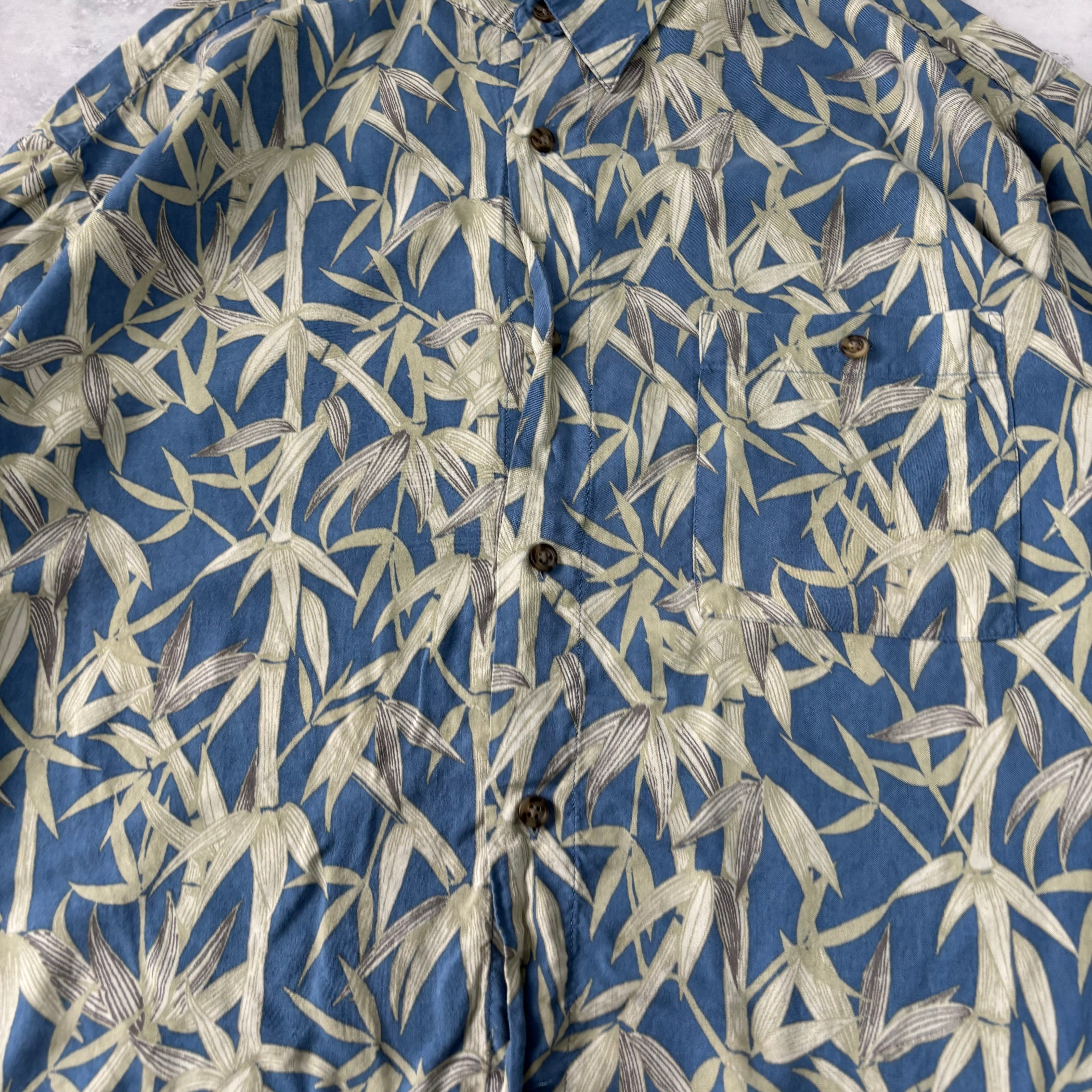 Vintage Hawaiian Shirt Mens Large Blue Short Sleeve Aloha Rayon (E)