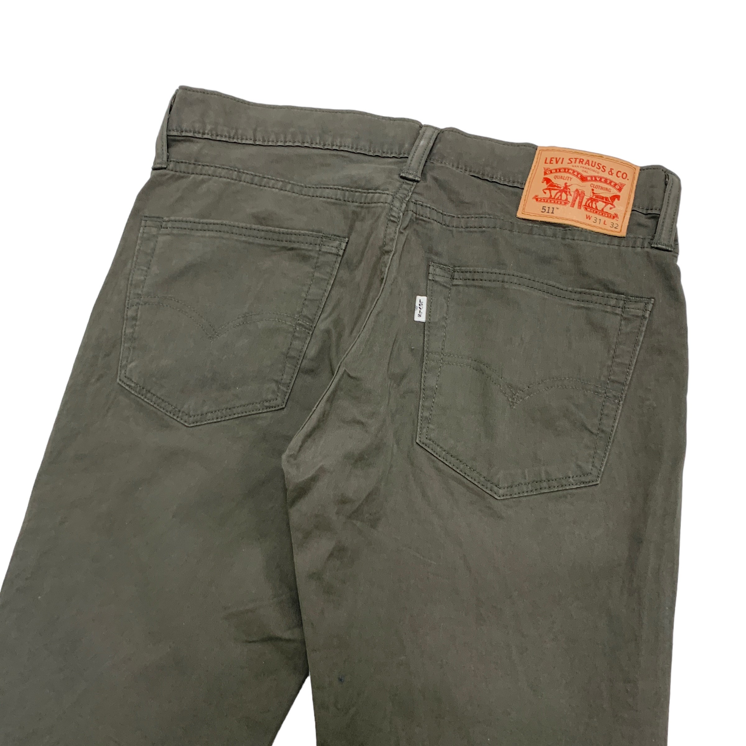 Levis 511 Trousers W31 L32 Mens Olive Green Slim Fit Stretch Cotton Pants