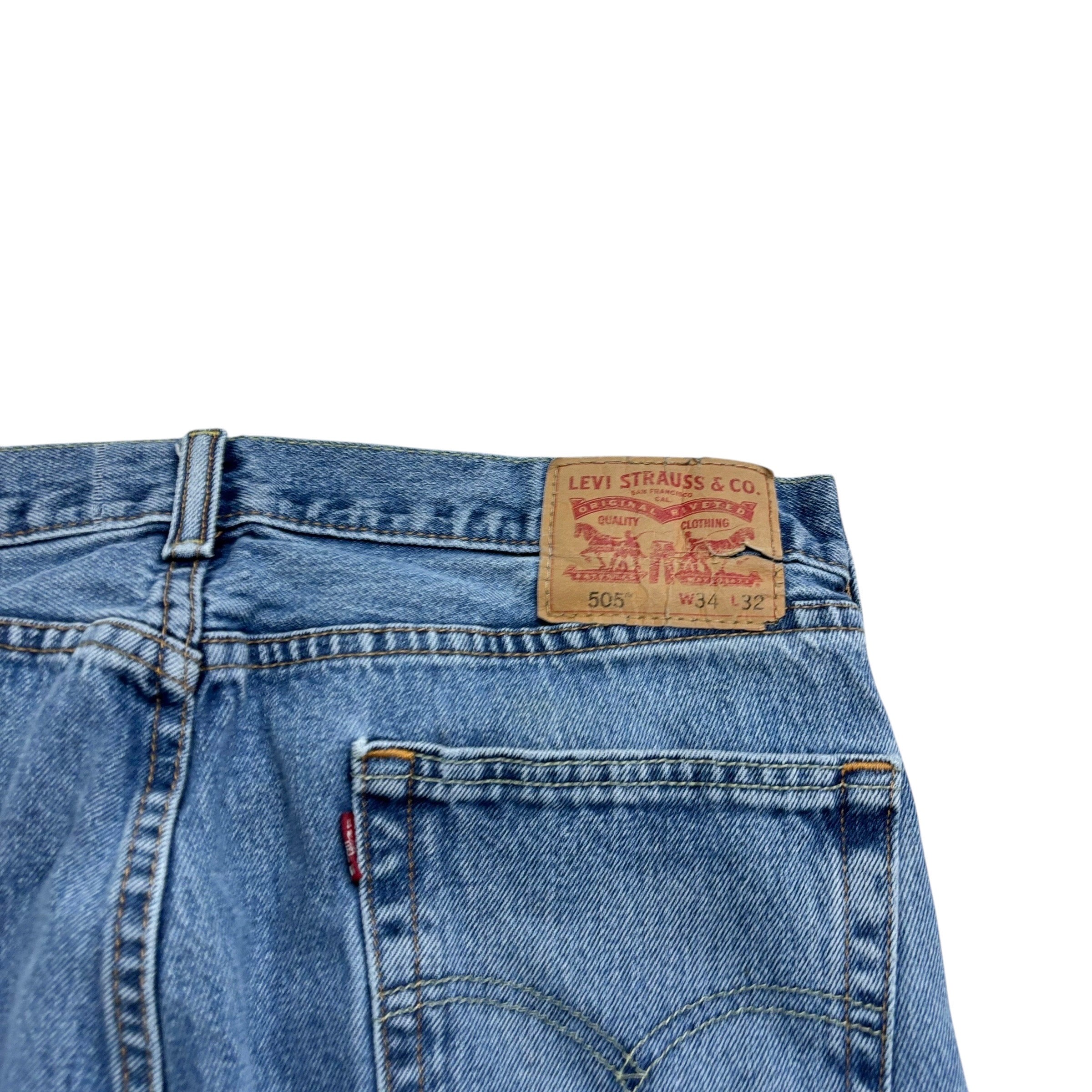 Levis 505 Jeans W34 L32 Mens Mid Blue Regular Straight Fit Denim