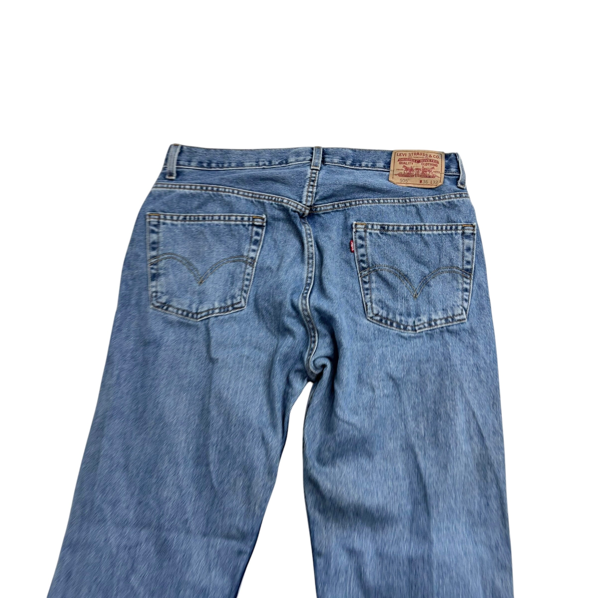 Levis 505 Jeans W36 L32 Mens Mid Blue Regular Straight Fit Vintage Denim (F)
