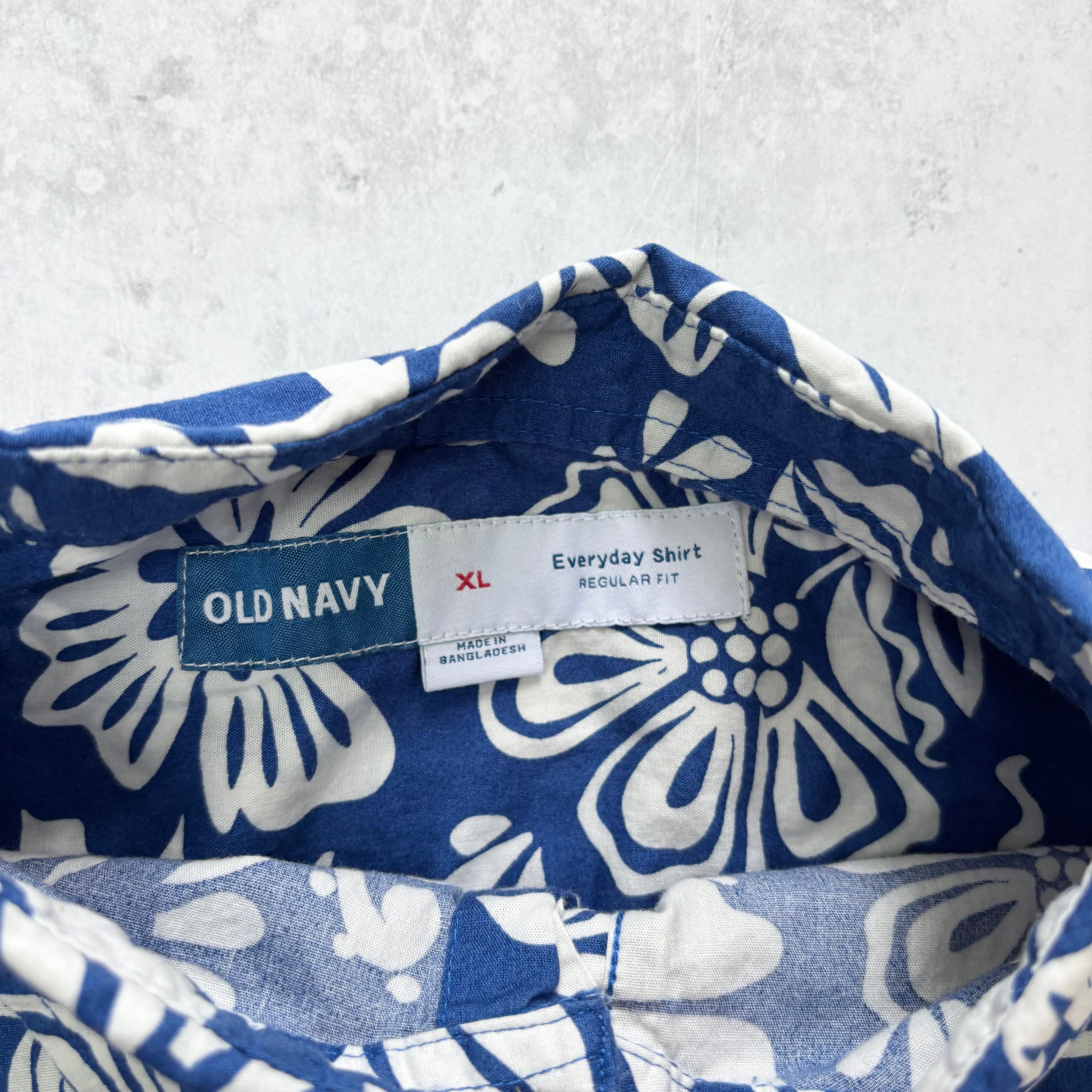 Old Navy Hawaiian Shirt Mens XL Blue Regular Fit Short Sleeve Cotton (E)
