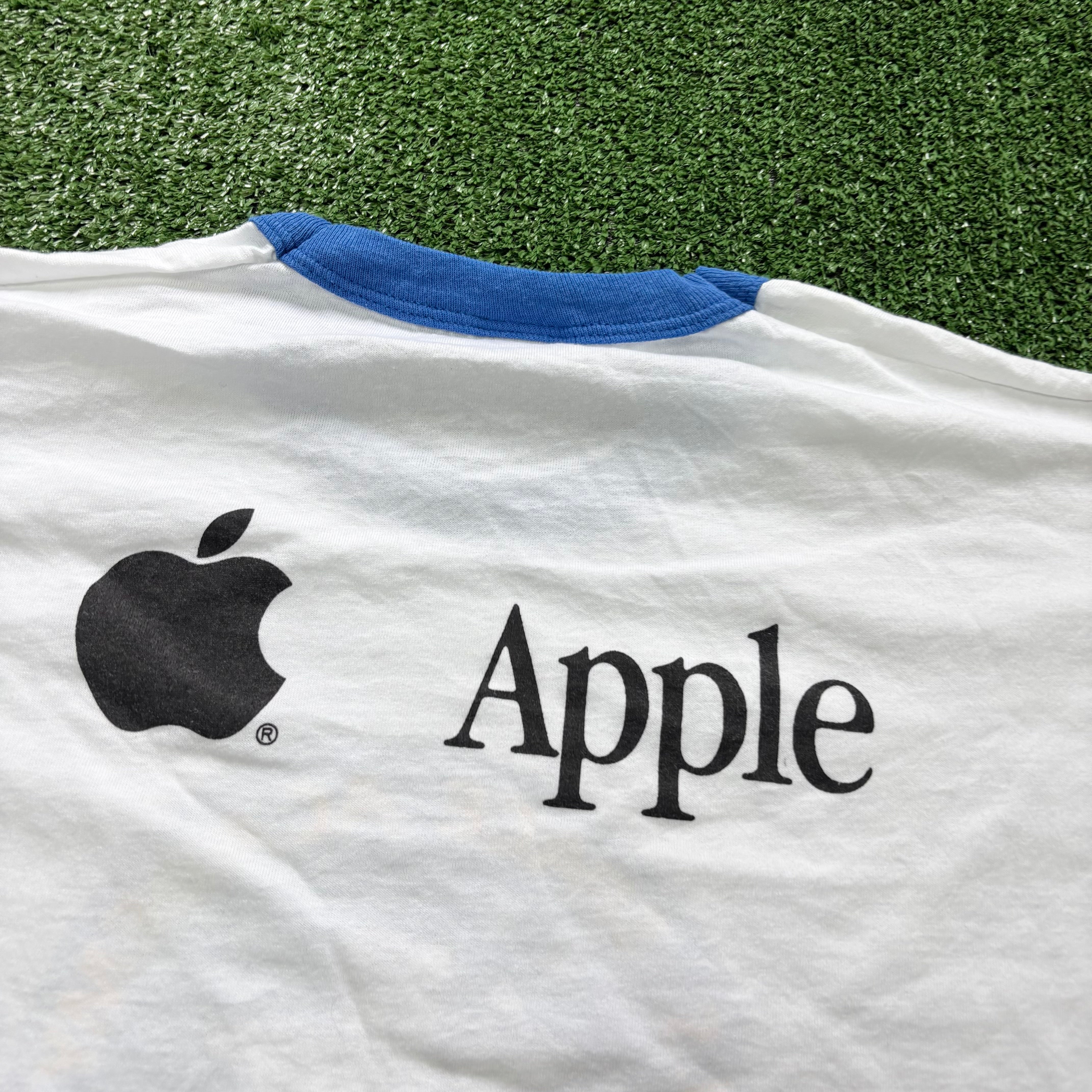 Vintage Ringer T Shirt Mens XL White Single Stitch Graphic Print 90s Apple (E)