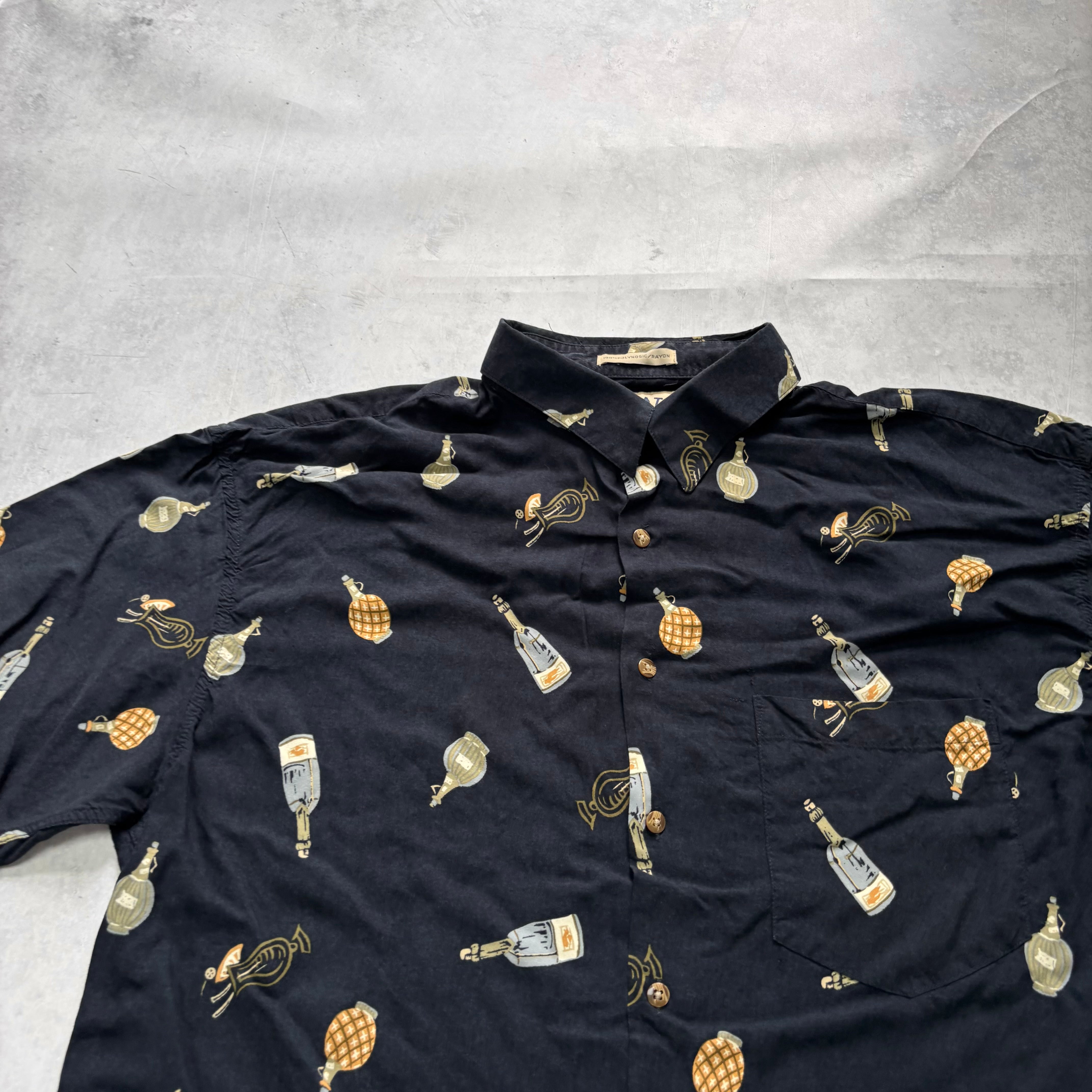 Hawaiian Shirt Mens XL Navy Blue Floral Aloha Short Sleeve Rayon (E)