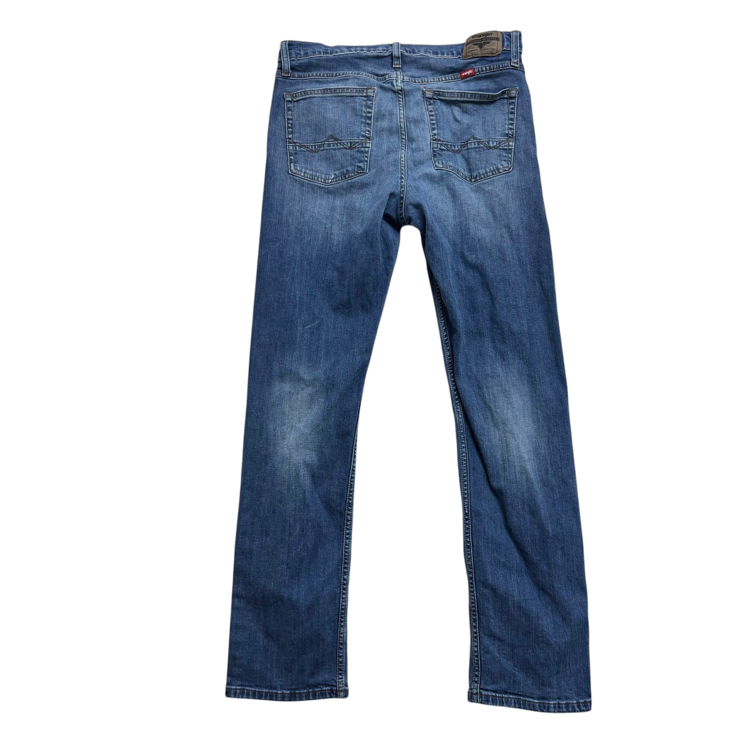 Wrangler Jeans W32 L32 Mens Mid Blue Slim Straight Fit Stretch Denim (E)