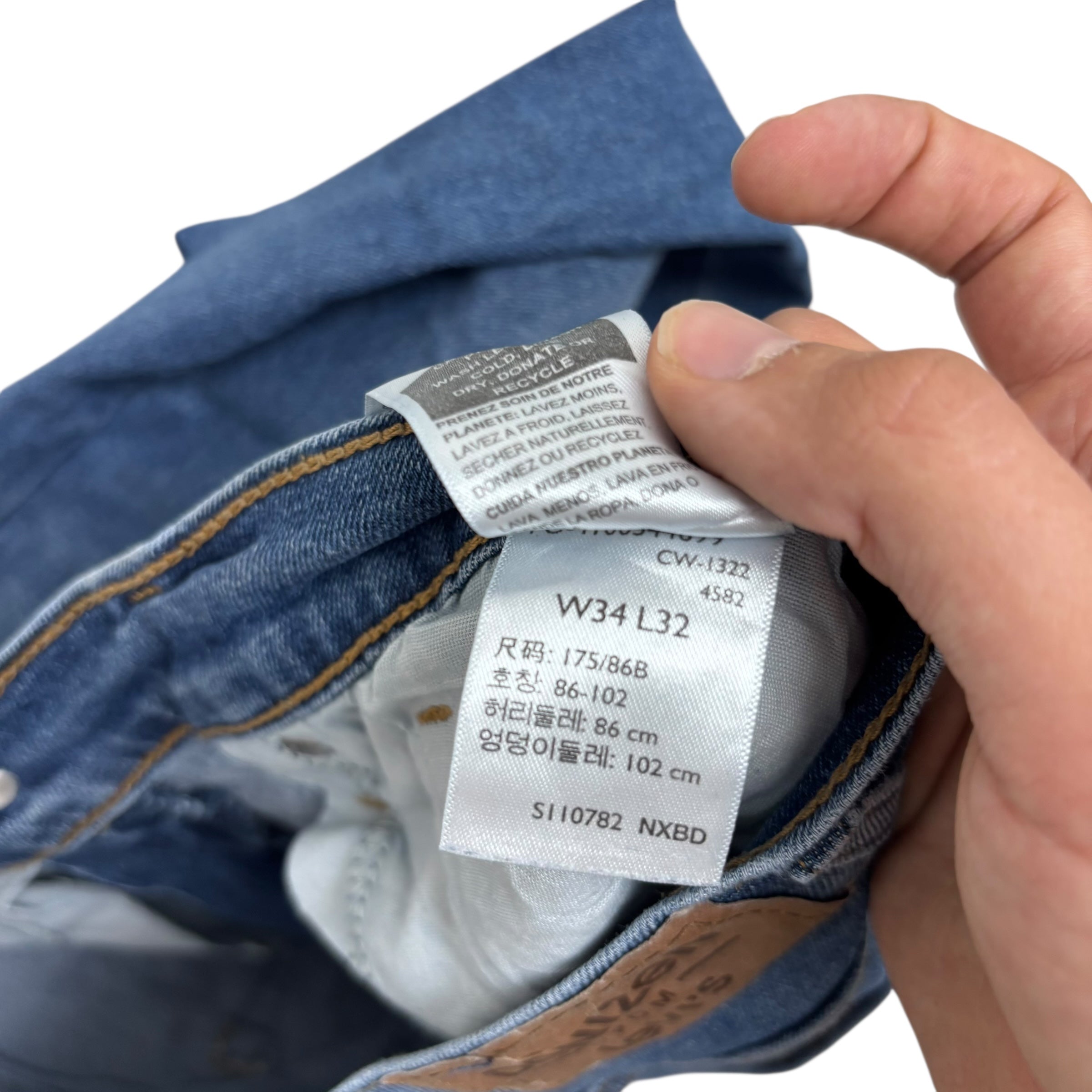 Levis Denizen Jeans W34 L32 Mens Mid Blue Slim Straight Stretch Denim (F)