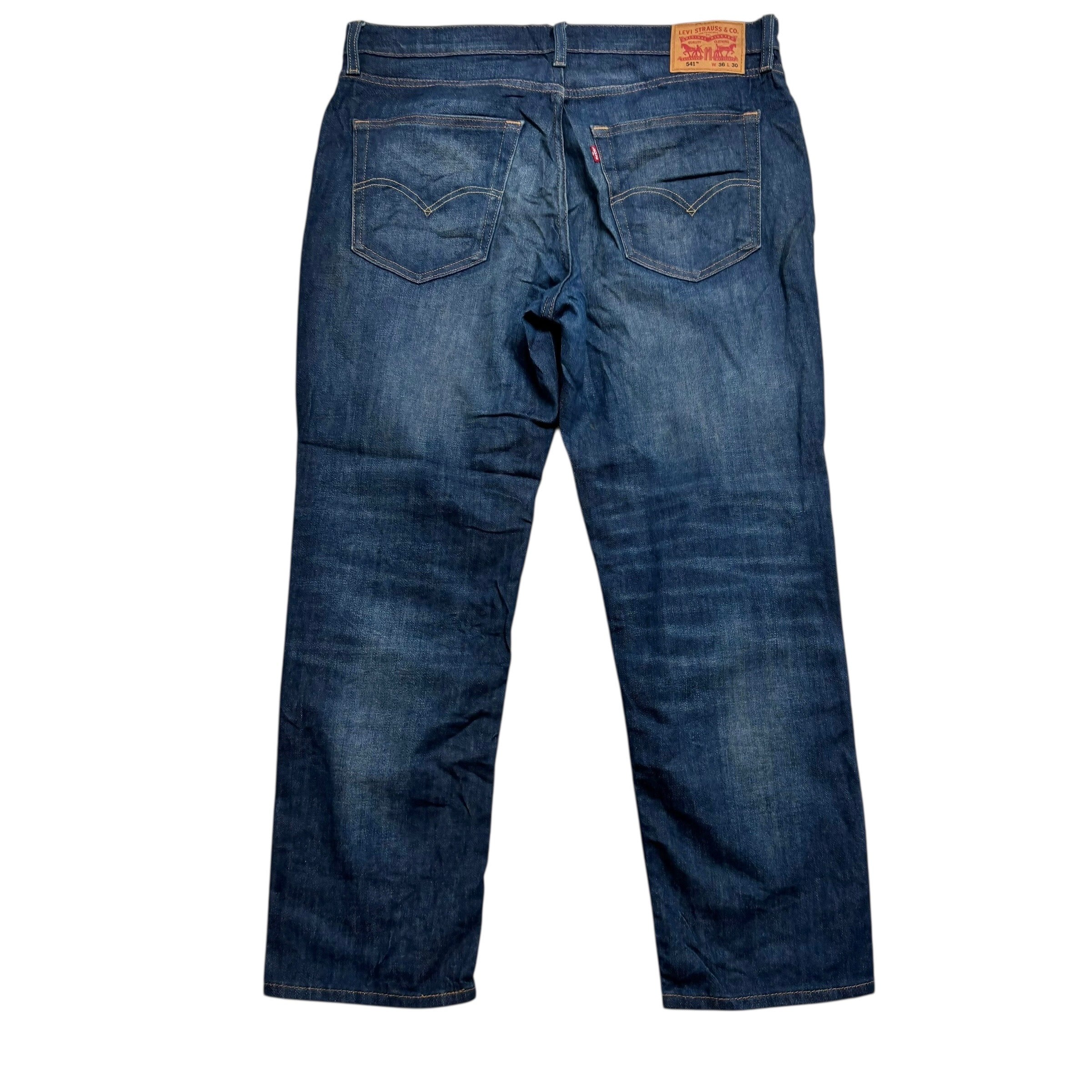 Levis 541 Jeans W38 L30 Mens Dark Blue Athletic Tapered Fit Stretch Denim (E)