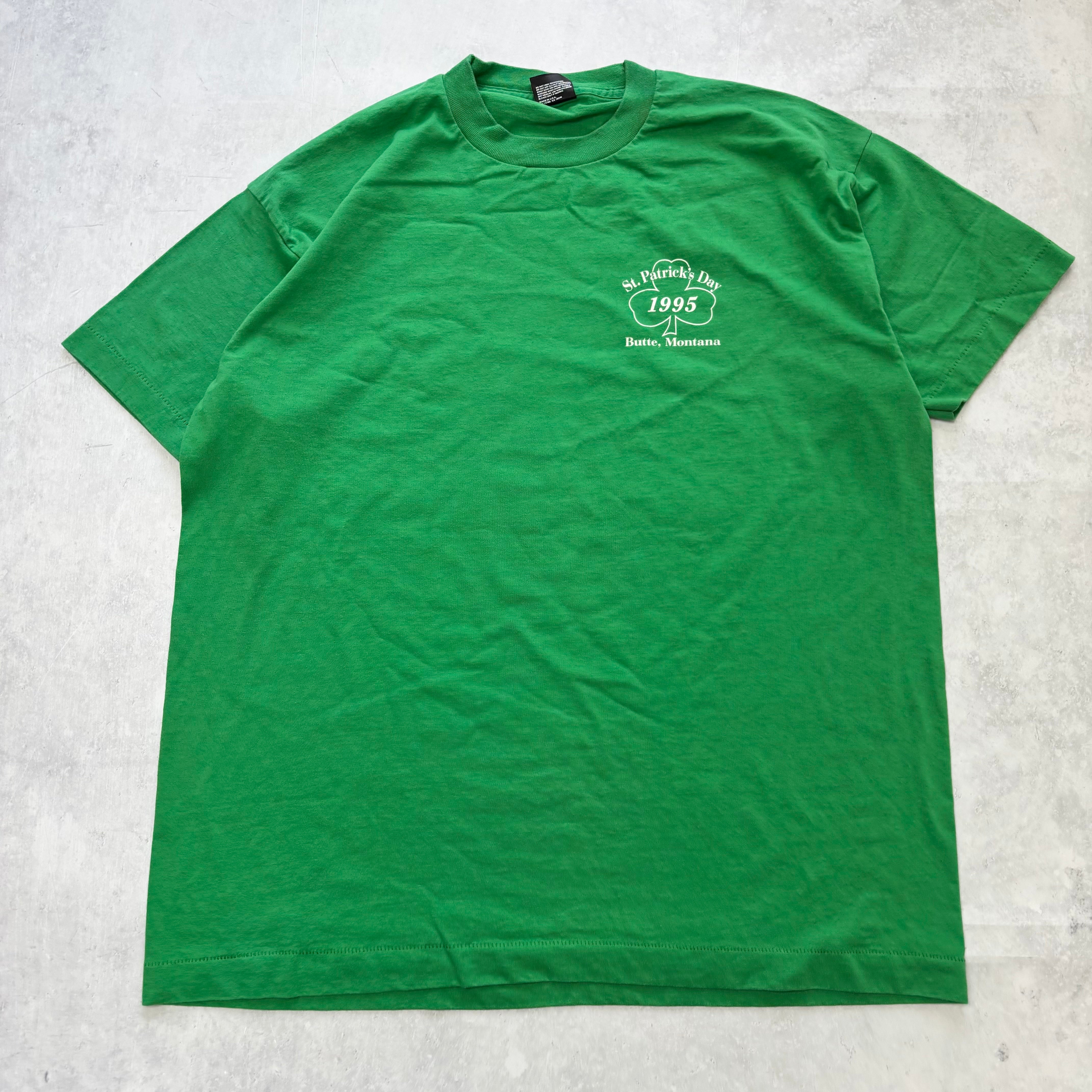 Vintage T Shirt Mens XL Green Single Stitch Graphic Print 90s Paddys (E)