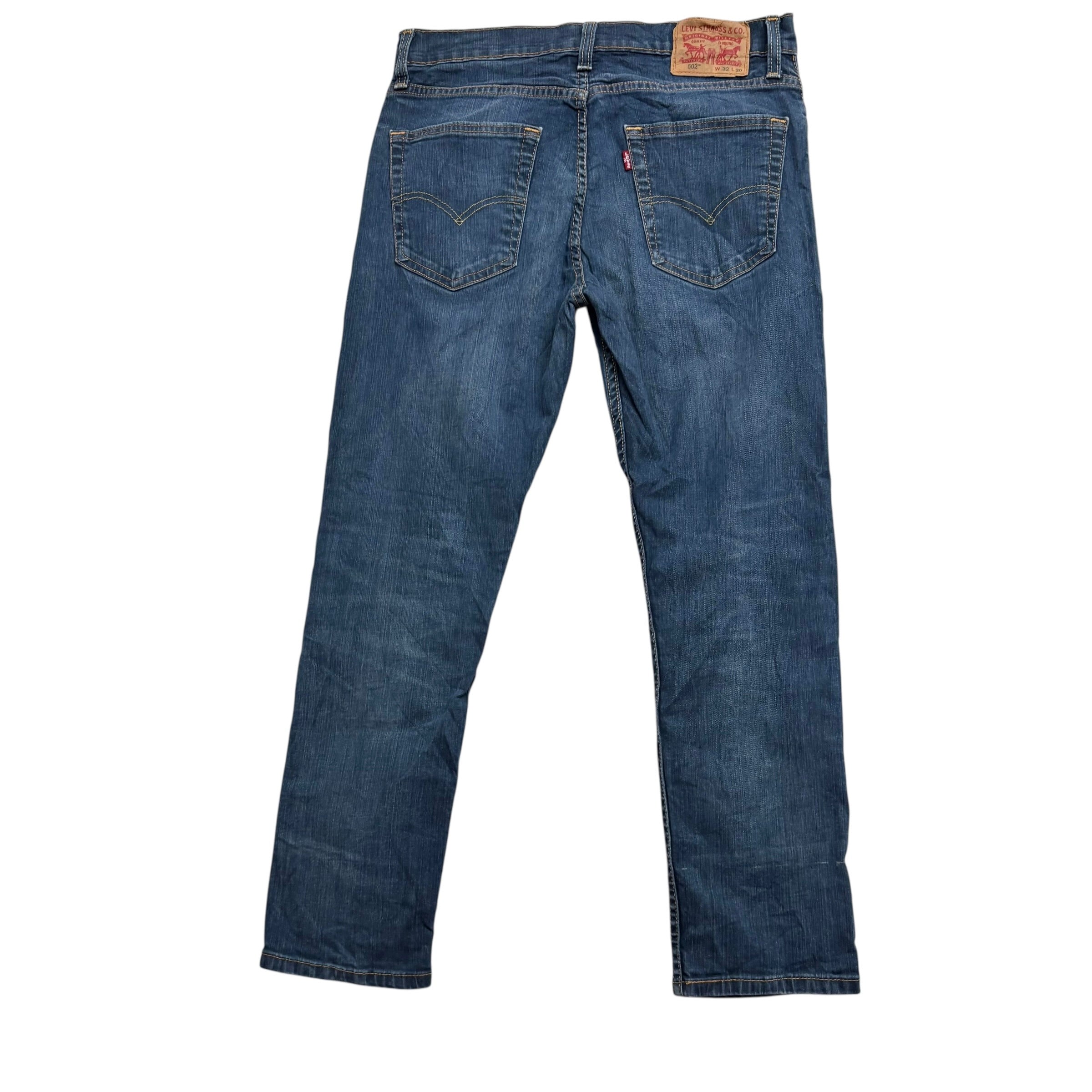 Levis 502 Jeans W32 L28 Mens Dark Blue Regular Tapered Fit Stretch Denim (E)