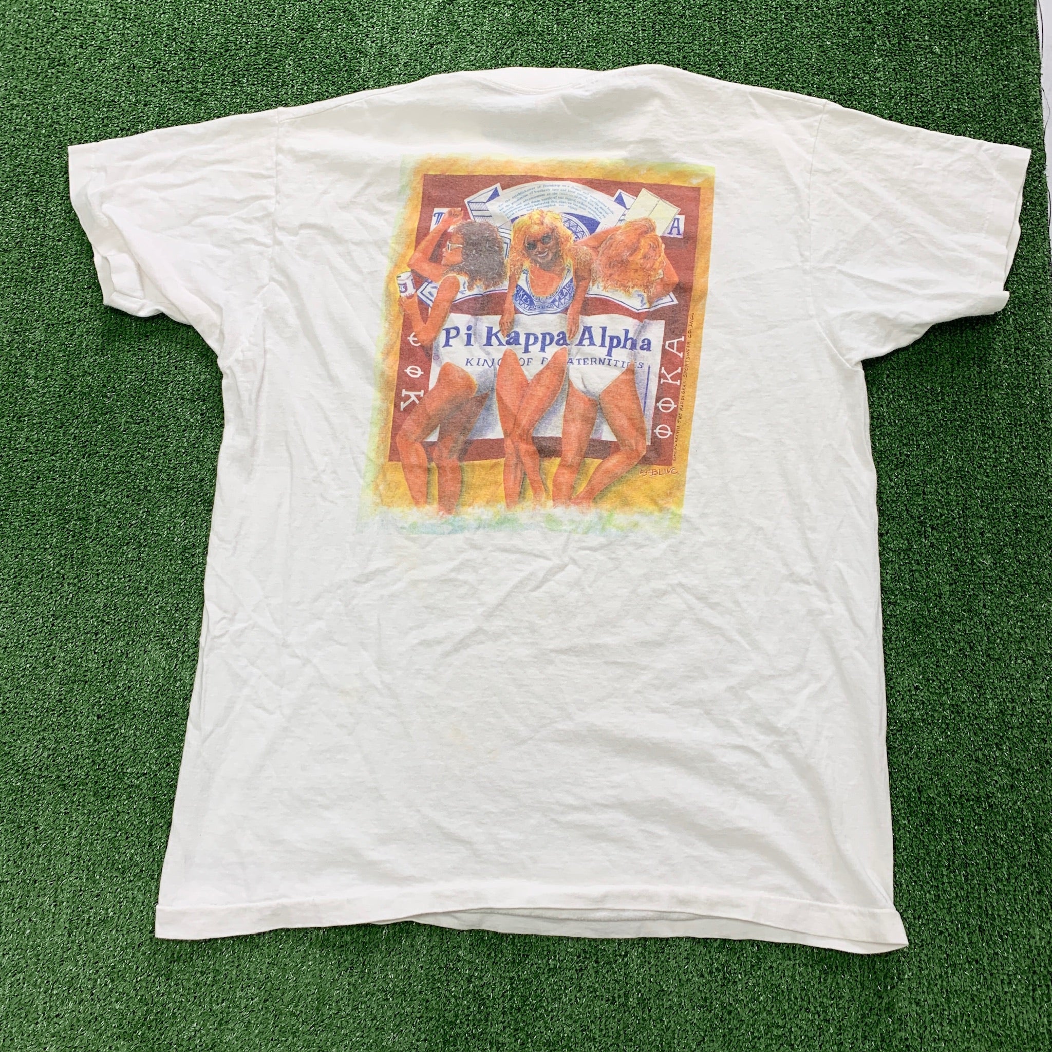 Vintage T Shirt Mens XL White Single Stitch Graphic Print 90s USA College