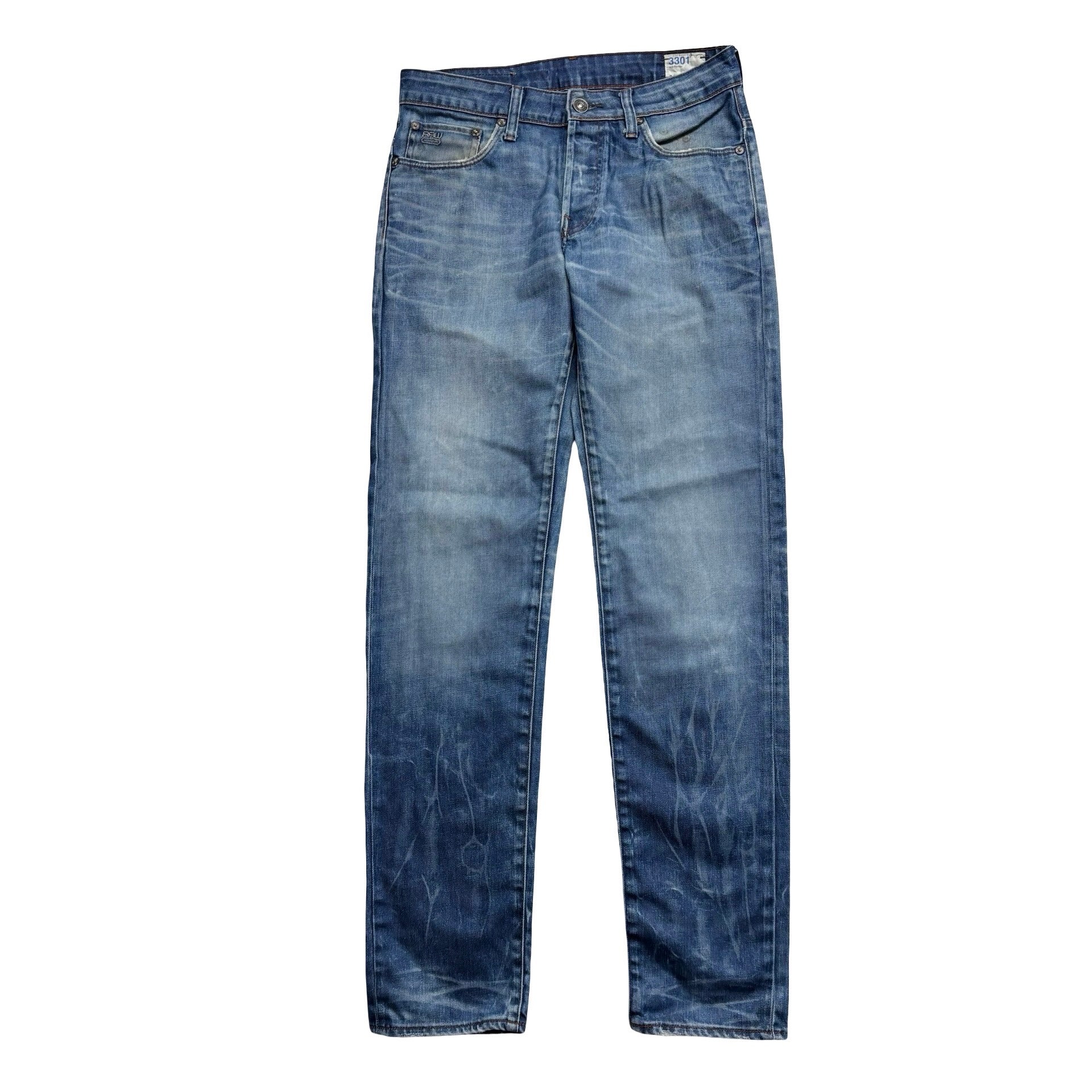 G Star 3301 Jeans W31 L34 Mens Mid Blue Low Tapered Fit Denim