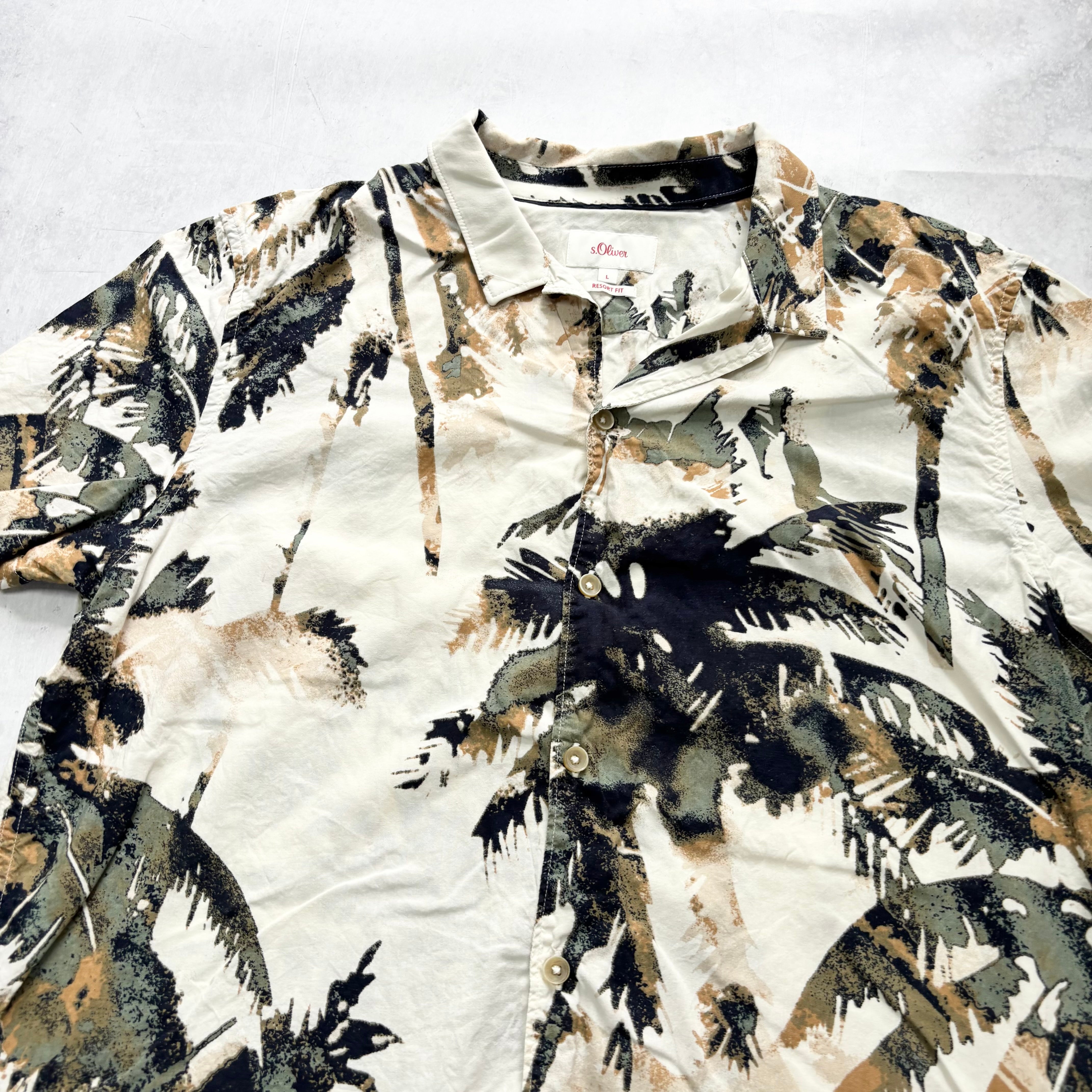 Hawaiian Shirt Mens Large Cream Multi Floral Aloha Short Sleeve Cotton (E)