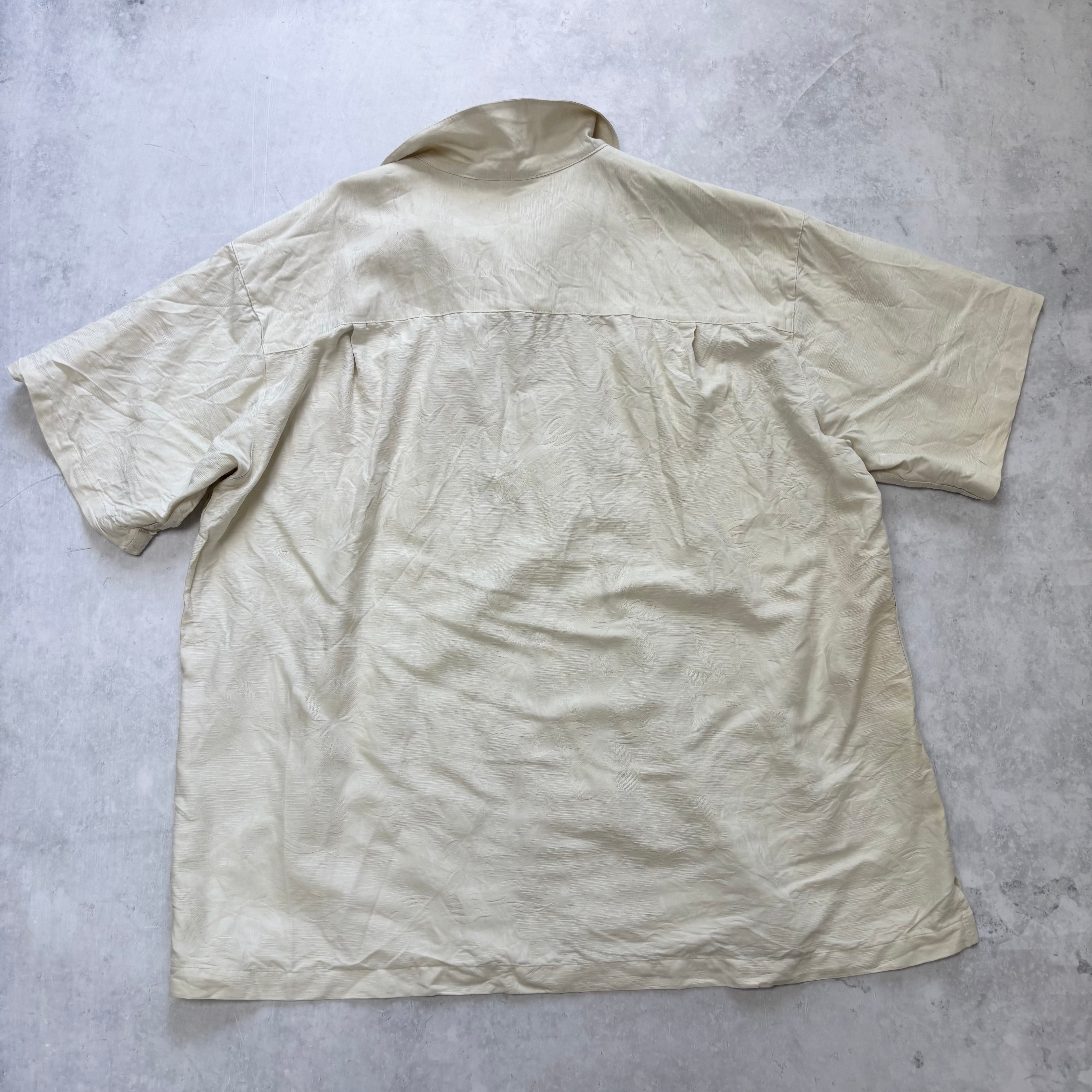 Vintage Hawaiian Shirt Mens XL Cream Silk Floral Aloha Short Sleeve (E)