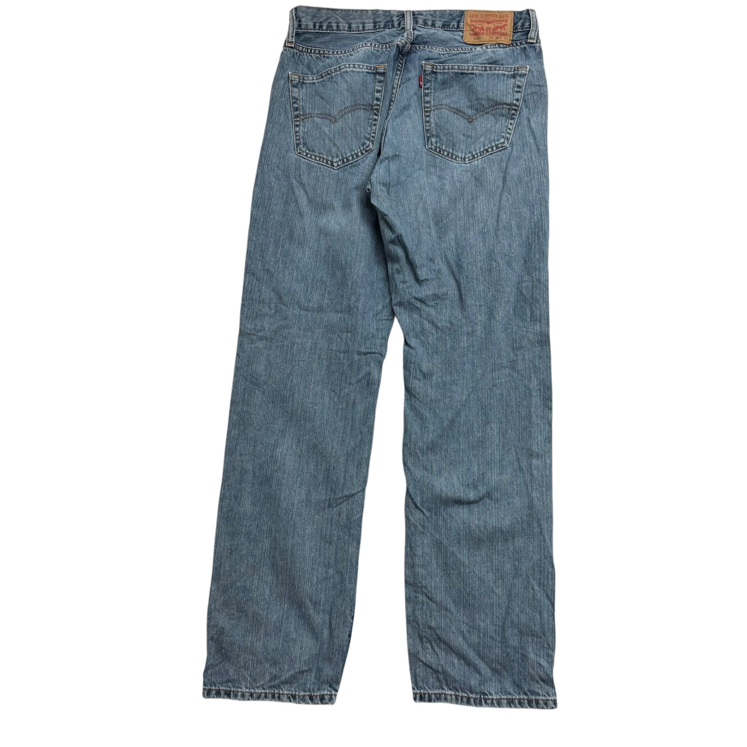 Levis 559 Jeans W34 L34 Mens Mid Blue Baggy Relaxed Straight Fit Denim (E)