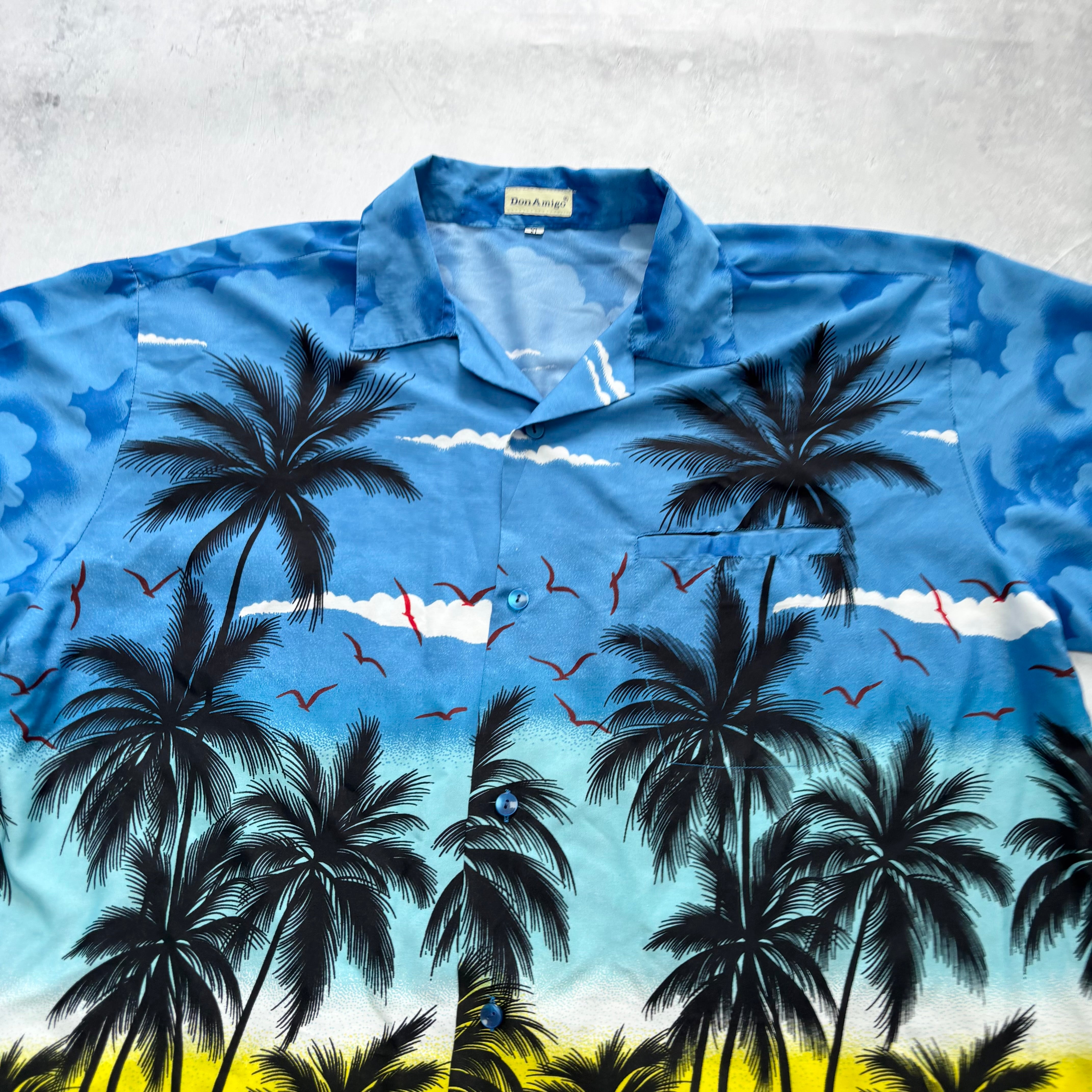 Hawaiian Shirt Mens XL Blue Floral Aloha Short Sleeve Polyester (E)