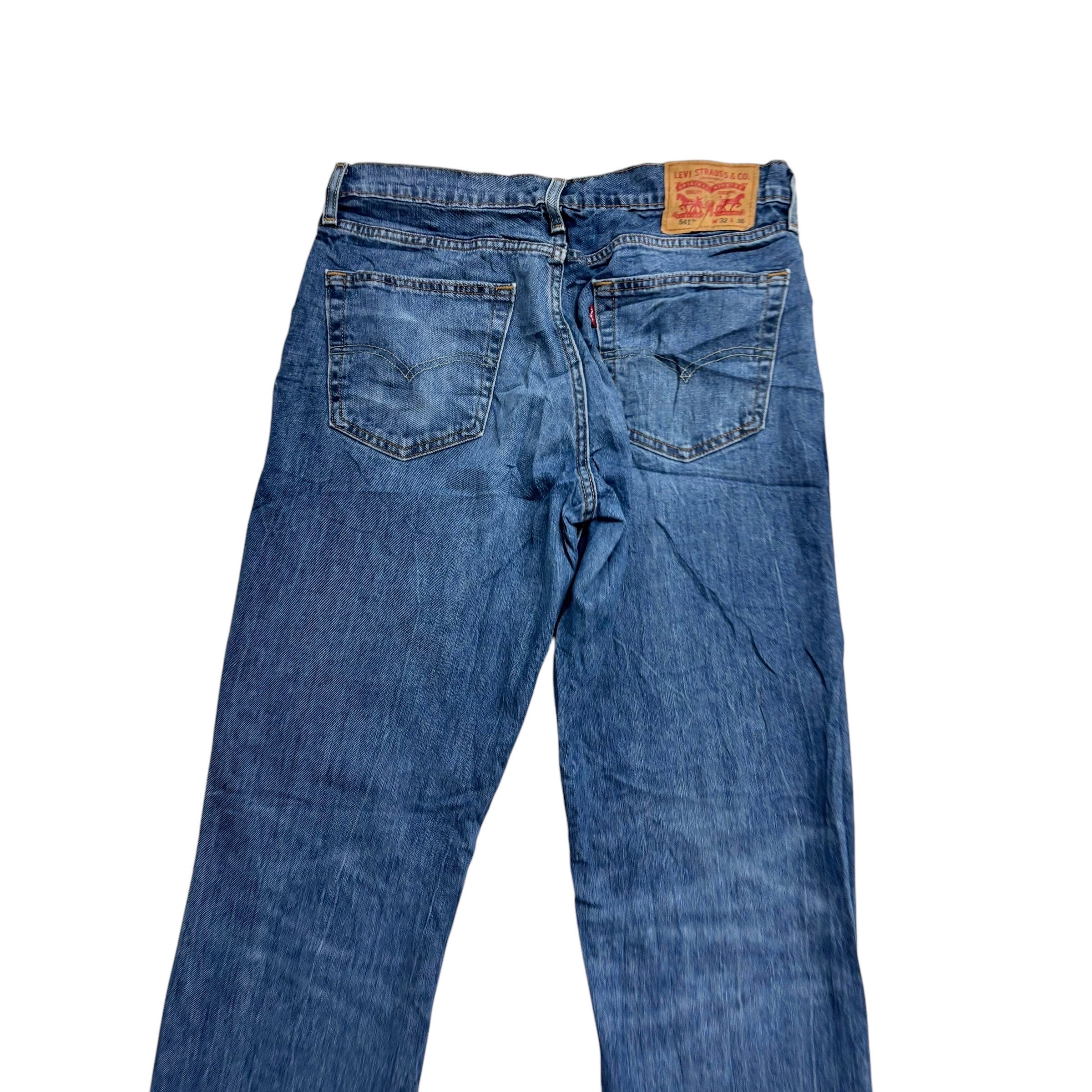 Levis 541 Jeans W32 L36 Mens Mid Blue Athletic Tapered Fit Stretch Denim (E)