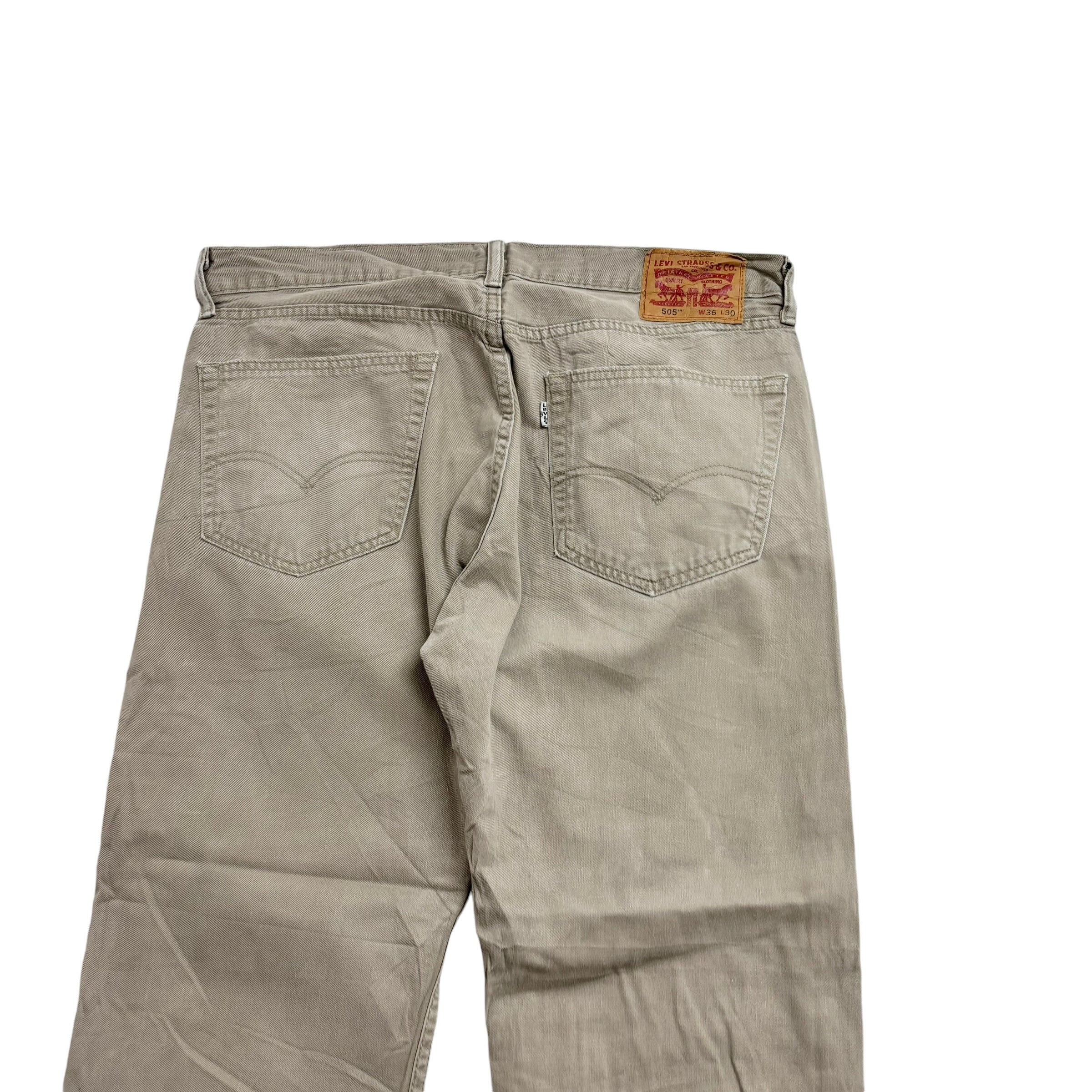 Levis 505 Trousers W36 L30 Mens Beige Stone Regular Straight Fit Cotton Pants