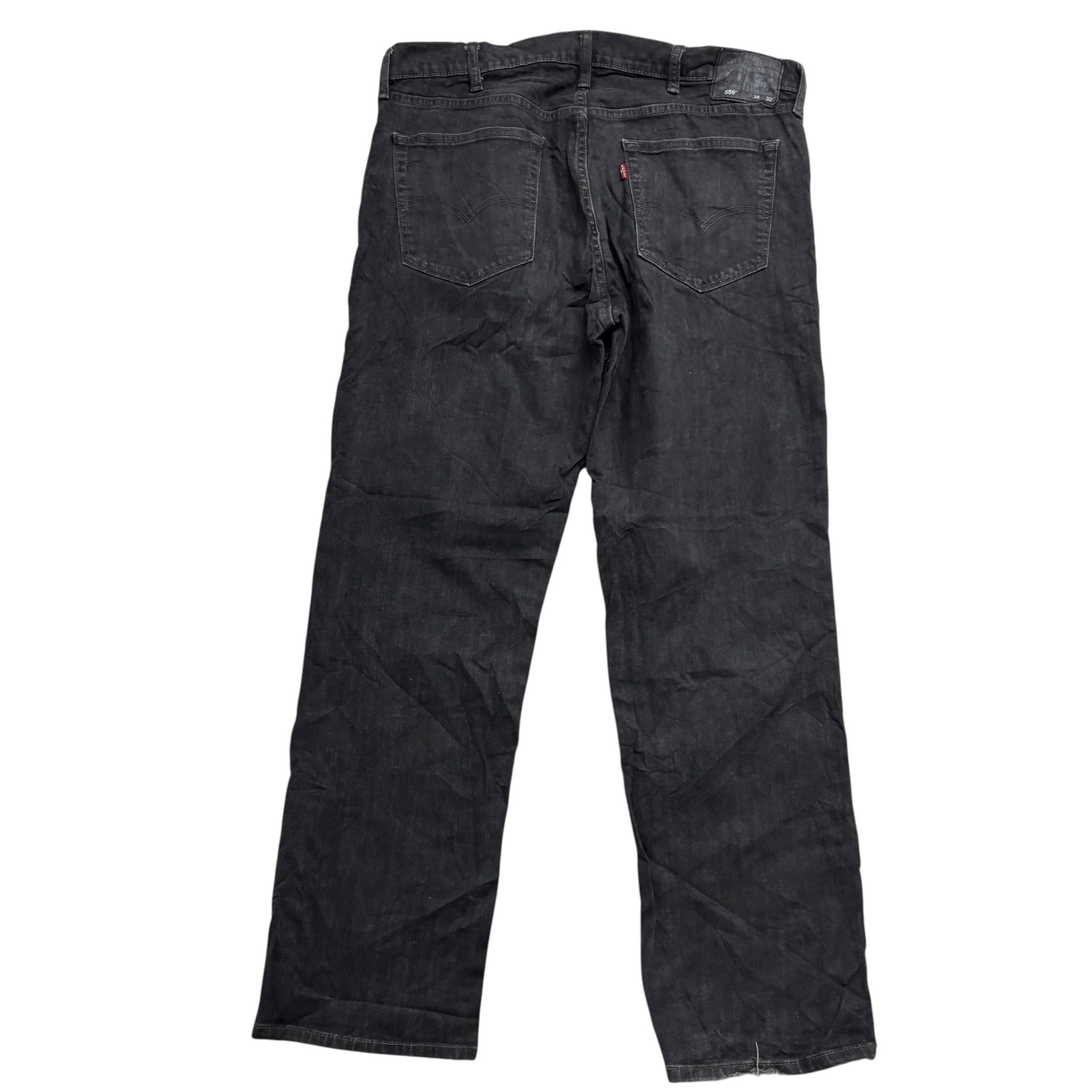 Levis 559 Jeans W38 L32 Mens Black Baggy Relaxed Straight Fit Stretch Denim