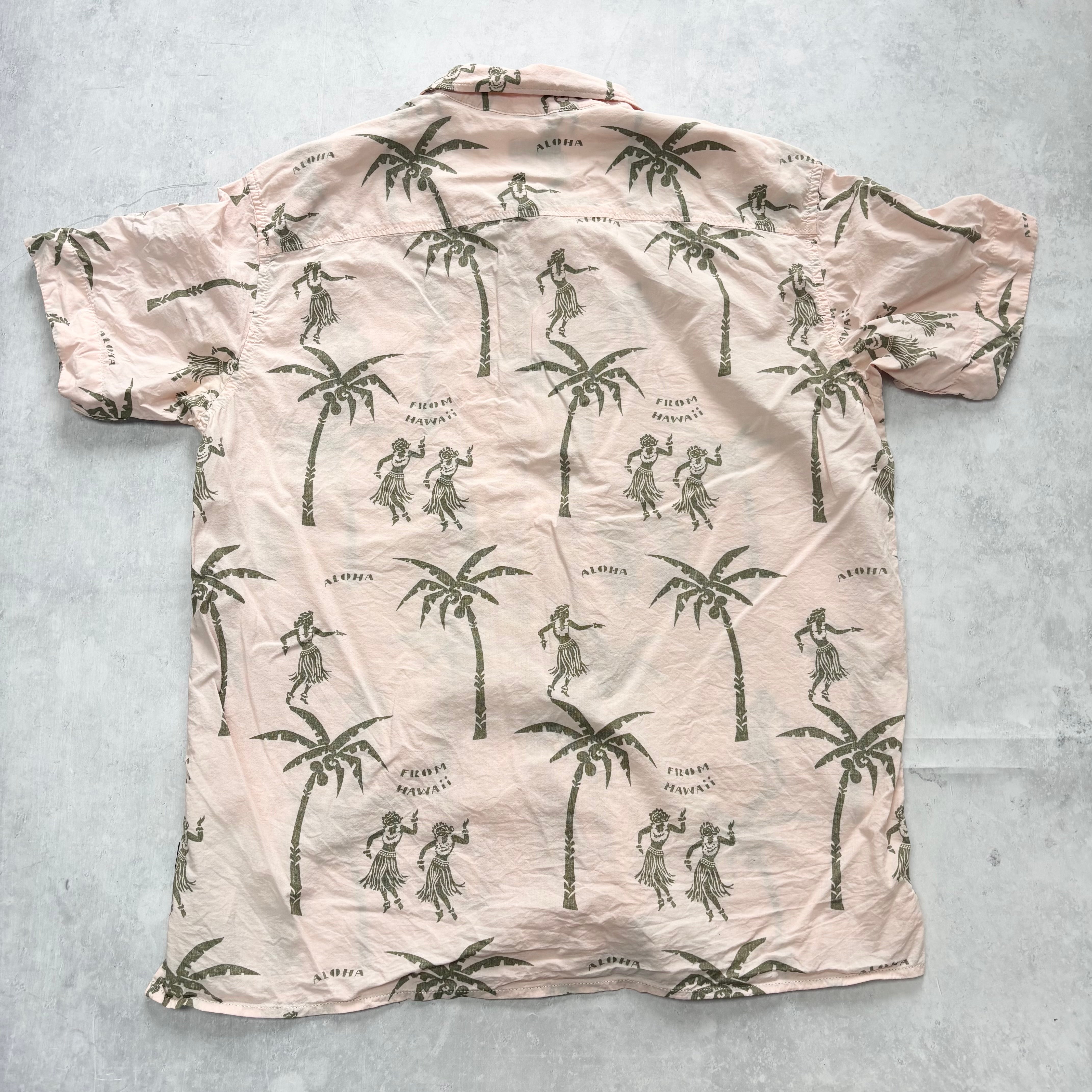 Hurley Hawaiian Shirt Mens Large Pink Floral Aloha Short Sleeve Surf (E)