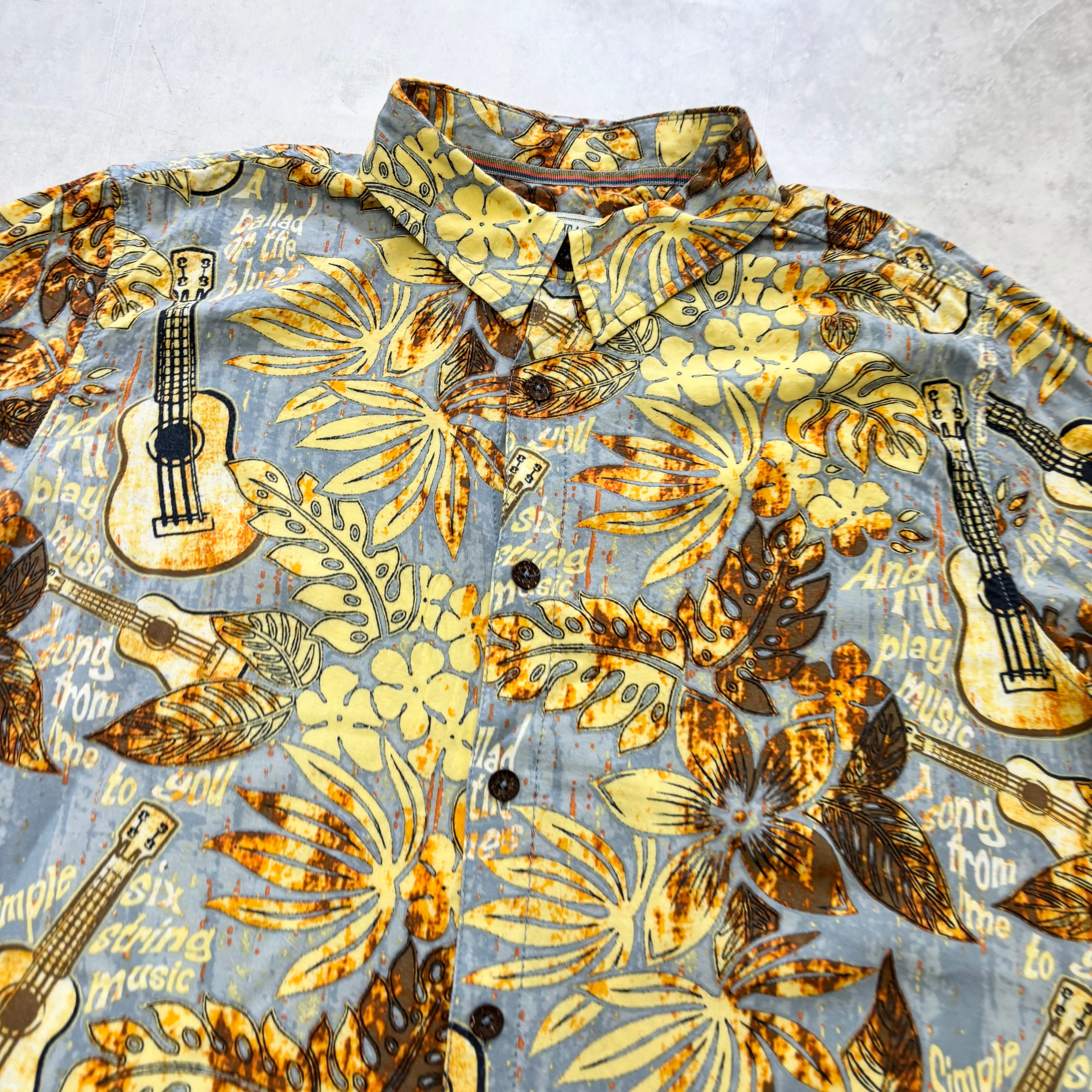 Hawaiian Shirt Mens XL Blue Floral Aloha Short Sleeve Rayon (E)