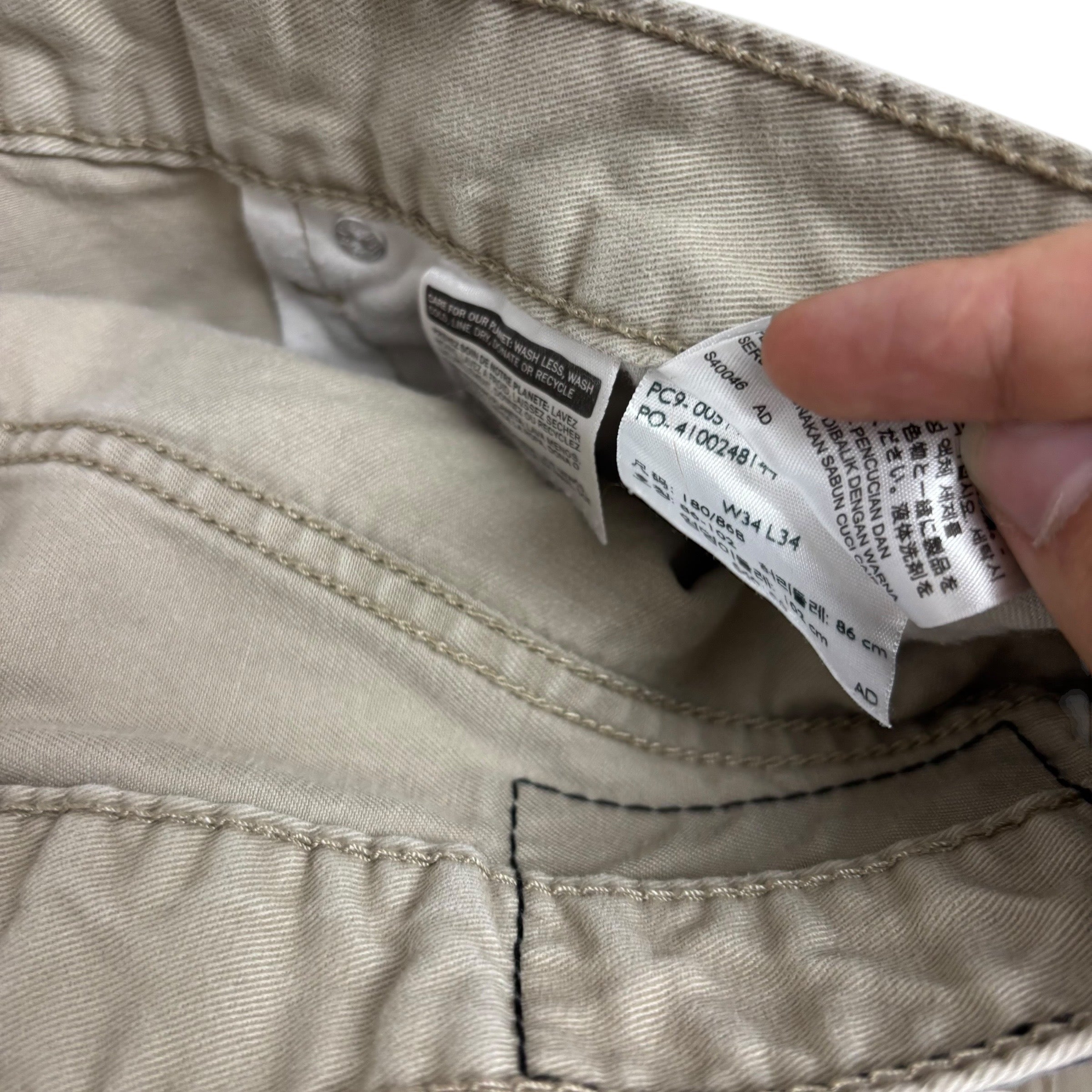 Levis 514 Trousers W33 L34 Mens Cream Regular Straight Fit Cotton Pants (E)