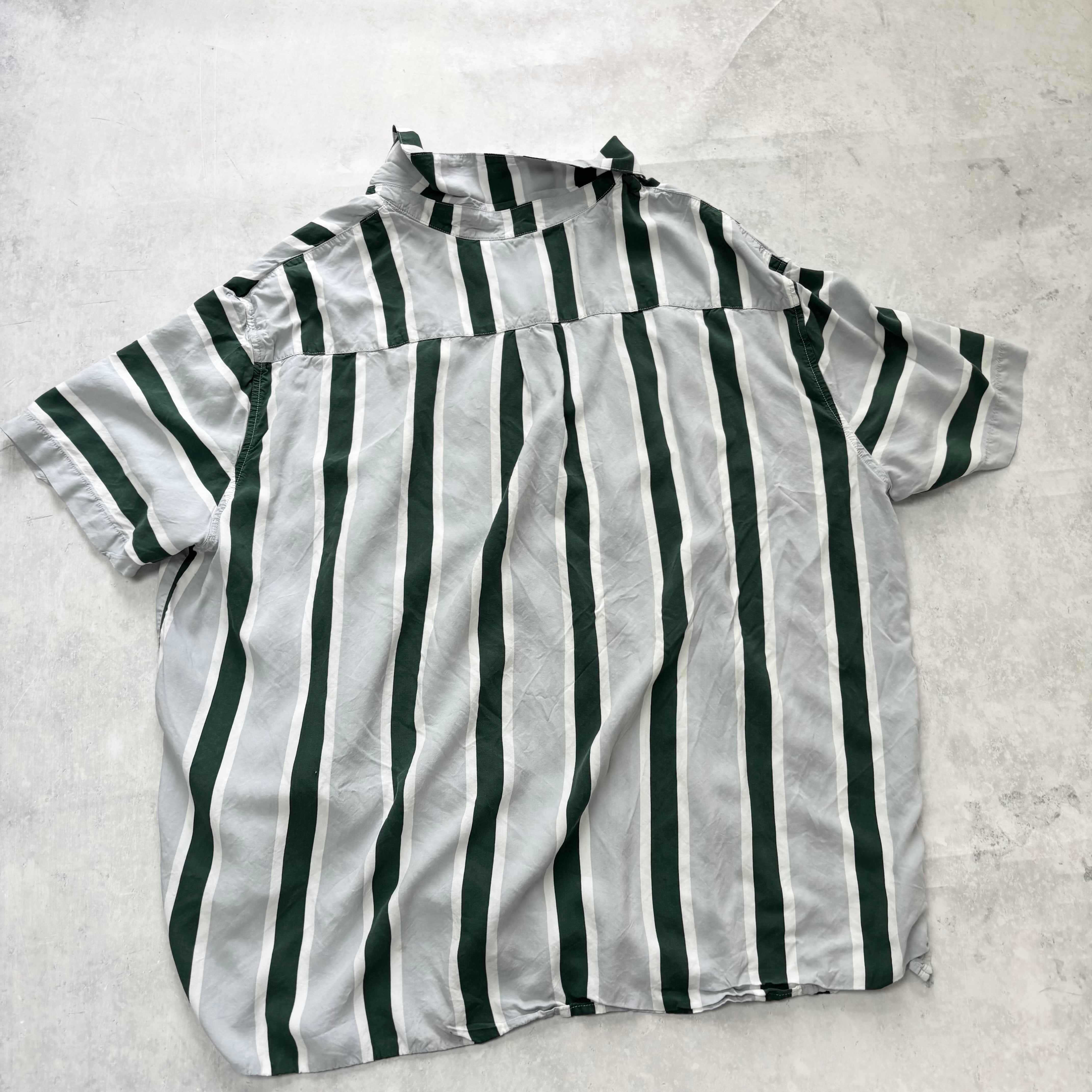 Mens Striped Shirt XXL Blue Short Sleeve Rayon Original Use (E)