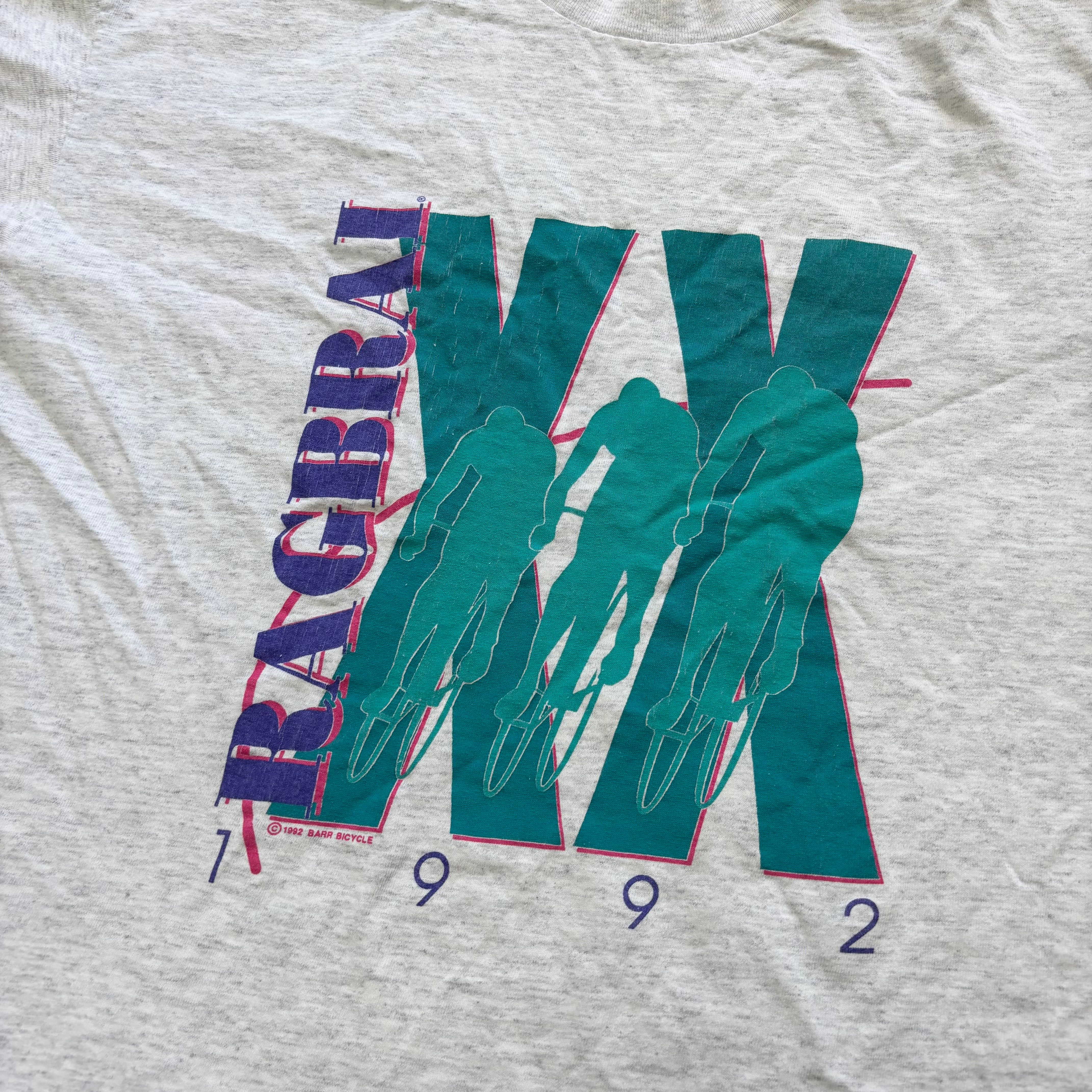 Vintage T Shirt Mens Large Grey Single Stitch Graphic Print 90s Cycling