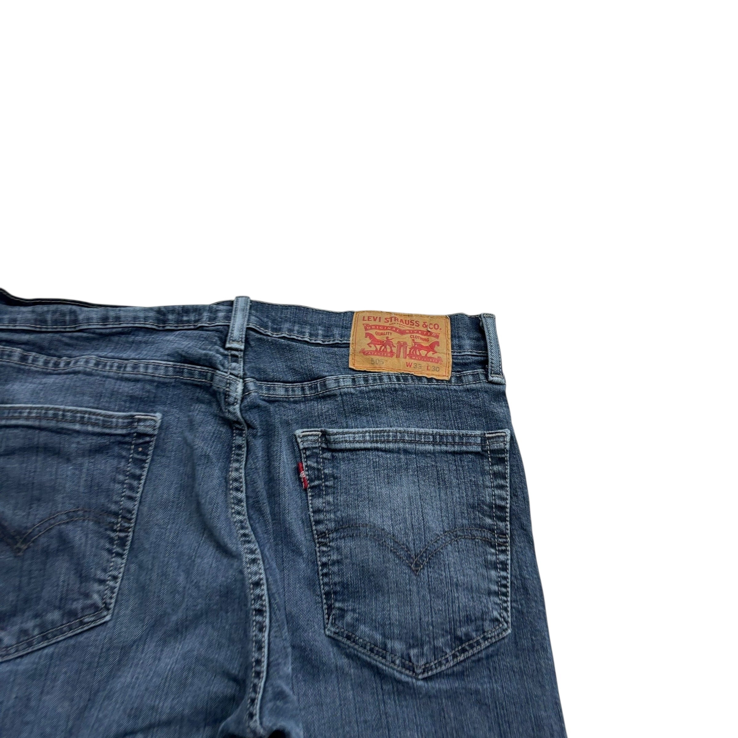 Levis 505 Jeans W32 L30 Mens Navy Blue Regular Straight Fit Stretch Denim (F)