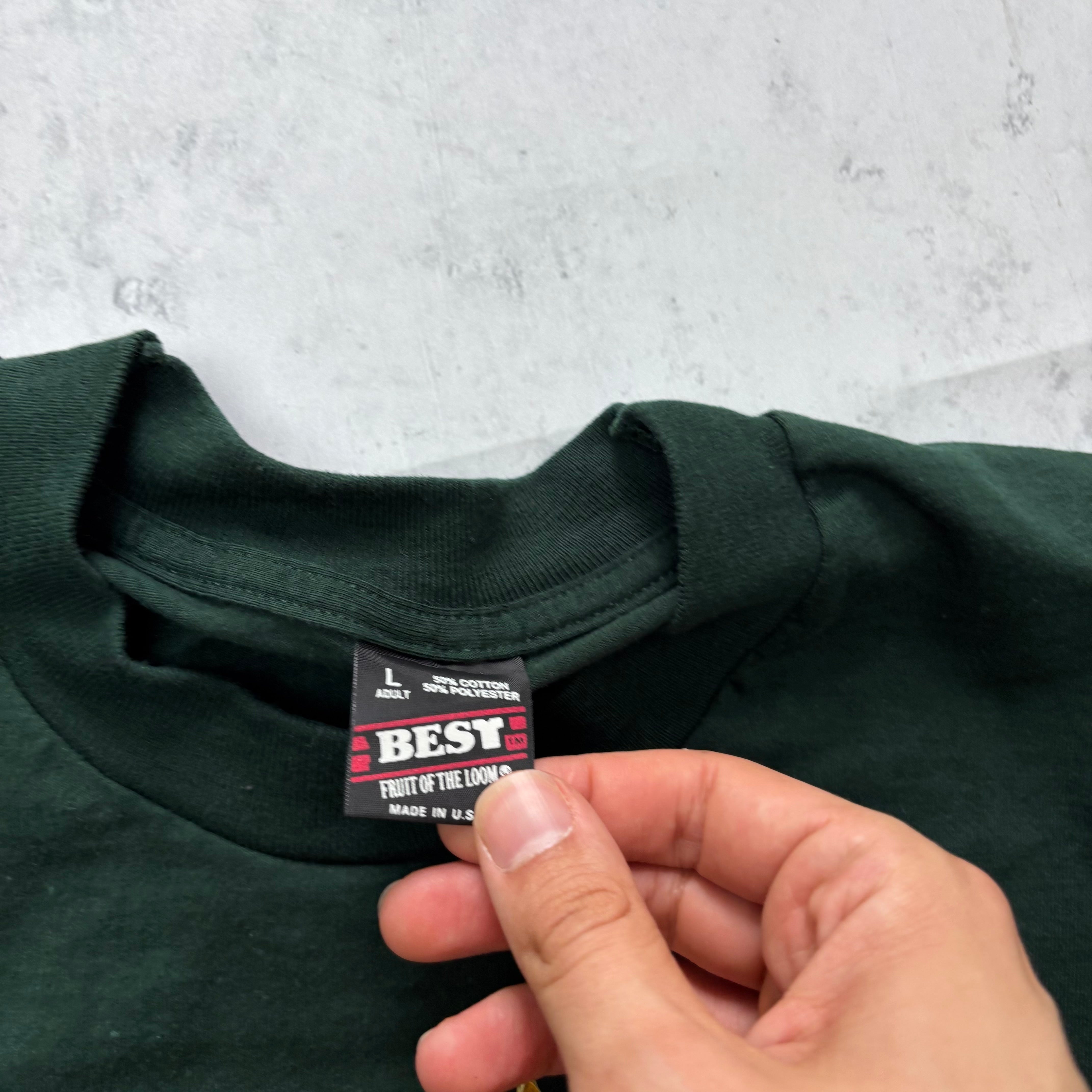 Vintage T Shirt Mens Medium Green Single Stitch Graphic Print 90s USA