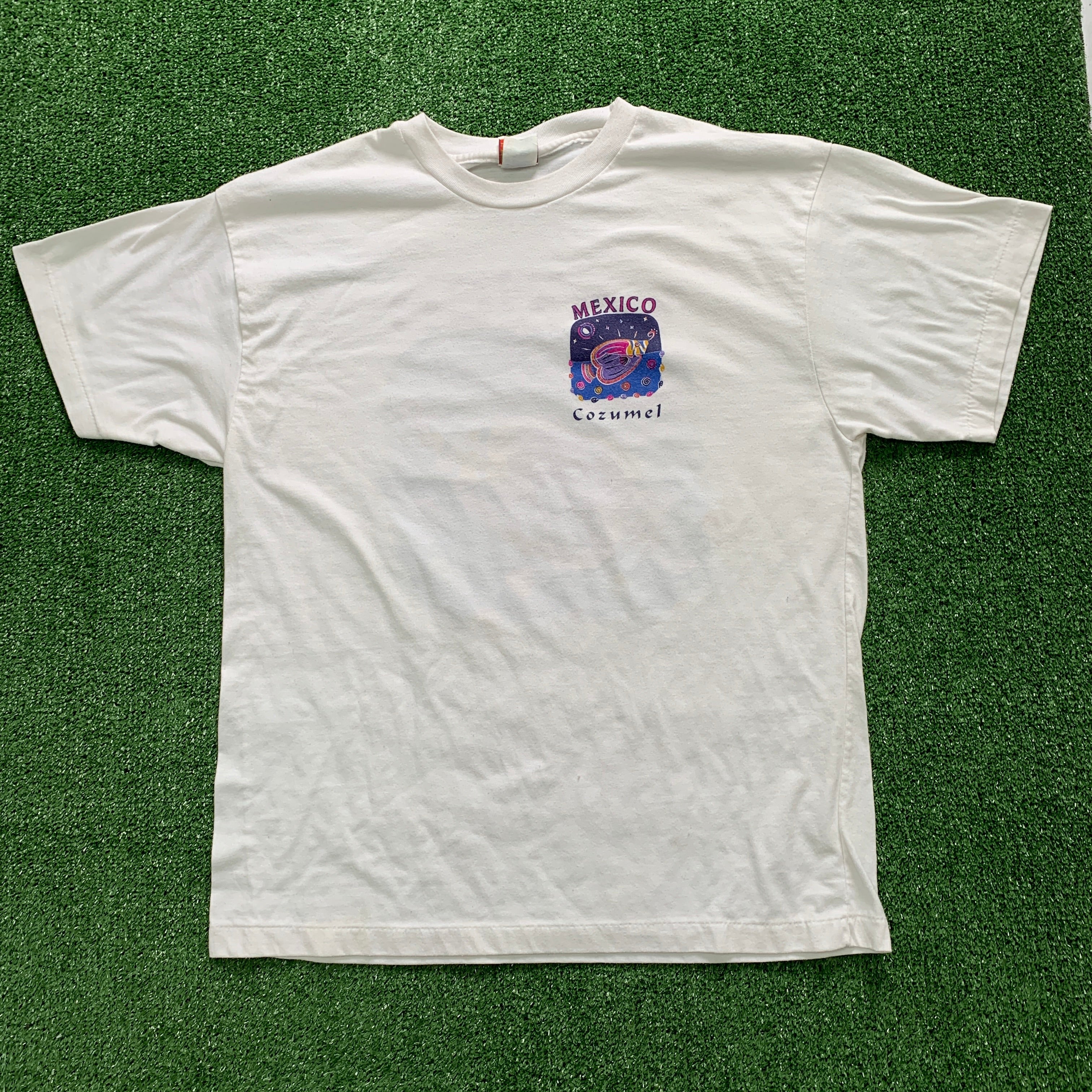 Vintage T Shirt Mens Large White Single Stitch Graphic Print 90s Tourist