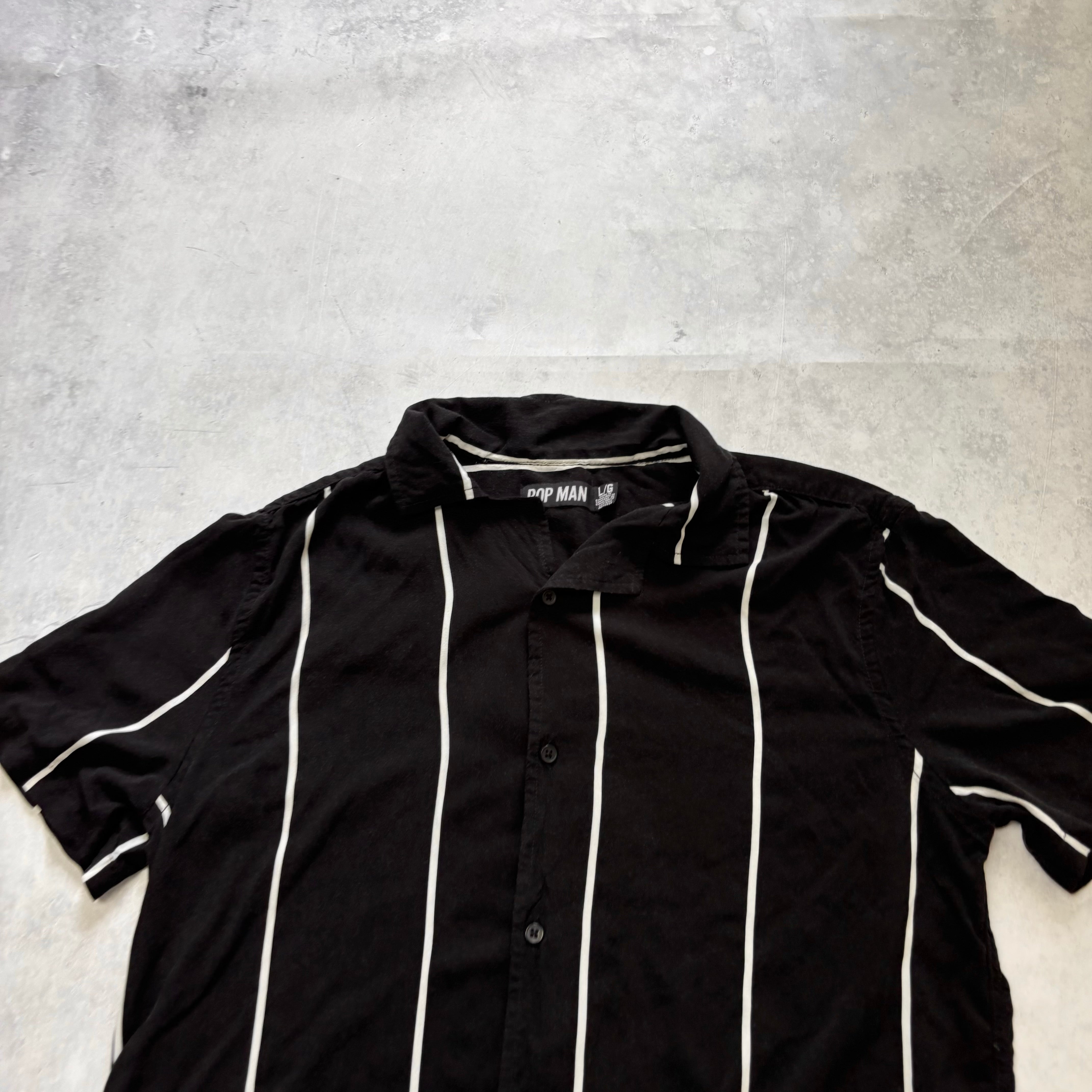 Pop Man Shirt Mens Large Black Striped Short Sleeve Viscose