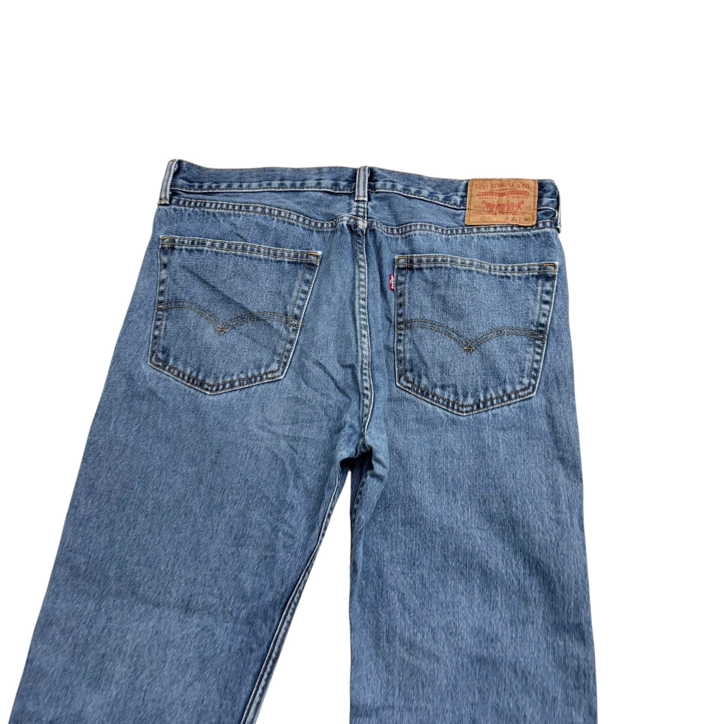 Levis 505 Jeans W36 L30 Mens Mid Blue Regular Straight Fit Vintage Denim (E)