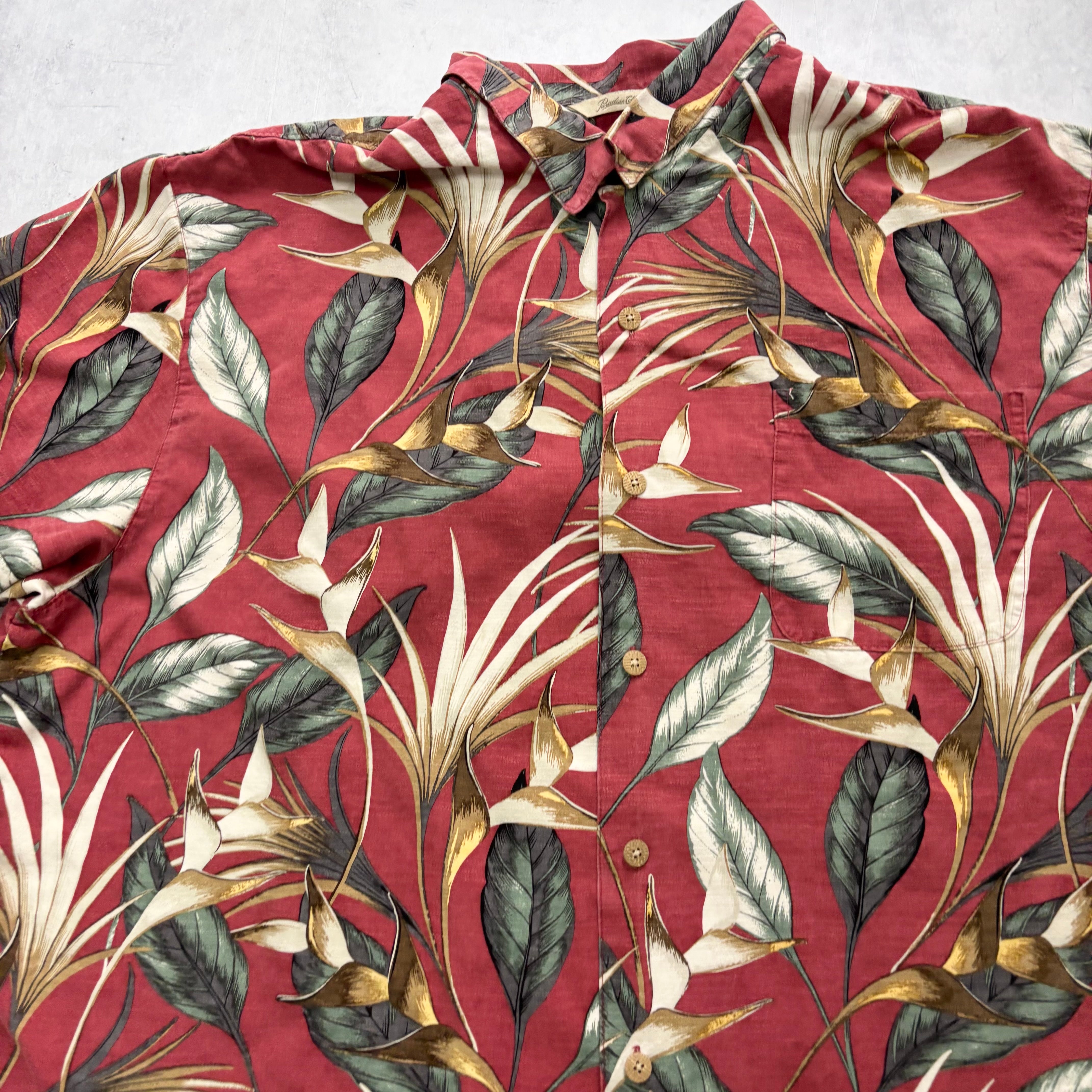 Hawaiian Shirt Mens XL Red Floral Aloha Short Sleeve Silk (E)