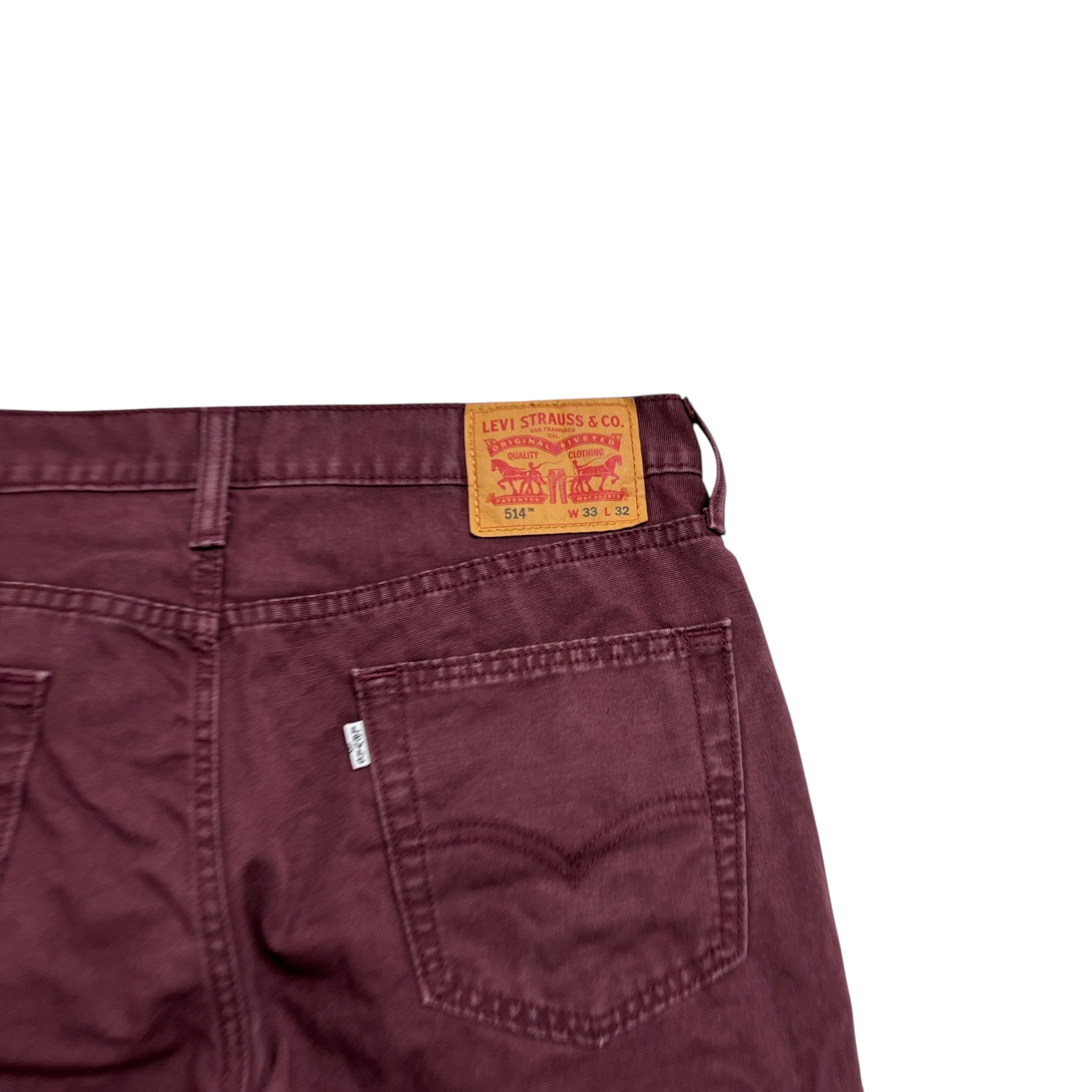 Levis 514 Jeans W33 L32 Mens Burgundy Regular Straight Fit Pants (E)