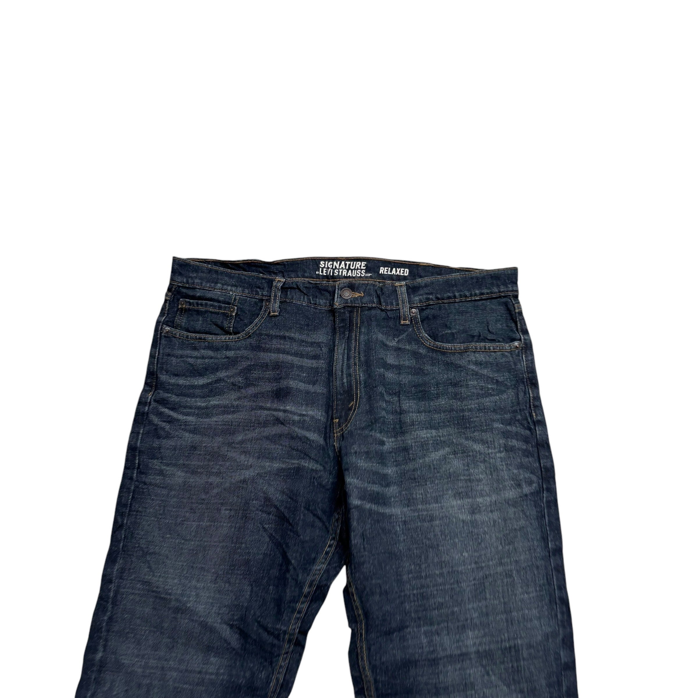 Levis Signature Jeans W38 L30 Mens Dark Blue Relaxed Straight Stretch Denim (E)